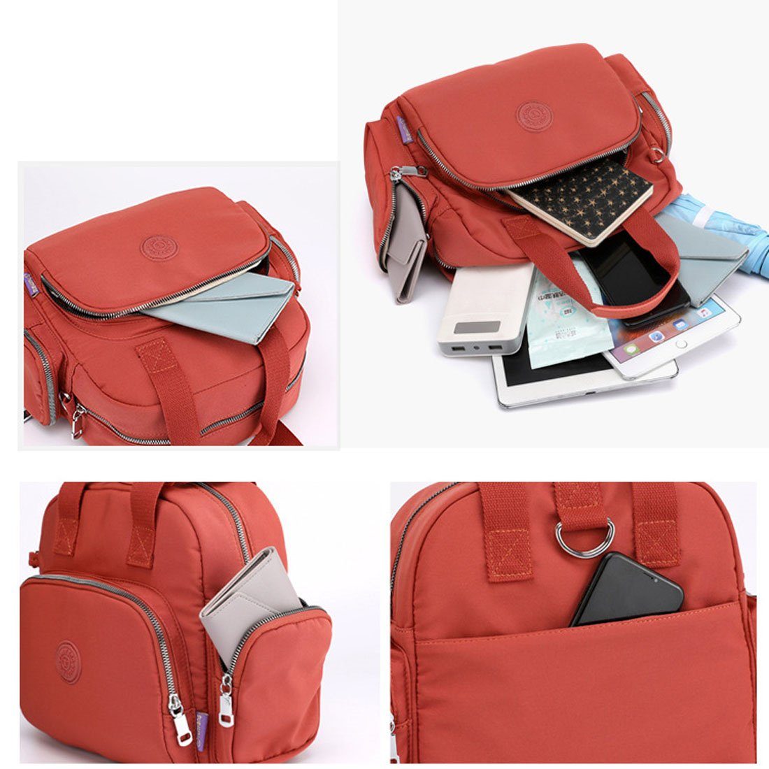 DÖRÖY Cityrucksack Mehrzweck-Umhängetasche für Frauen, USB-Lade-Rucksack für Rot Reisen