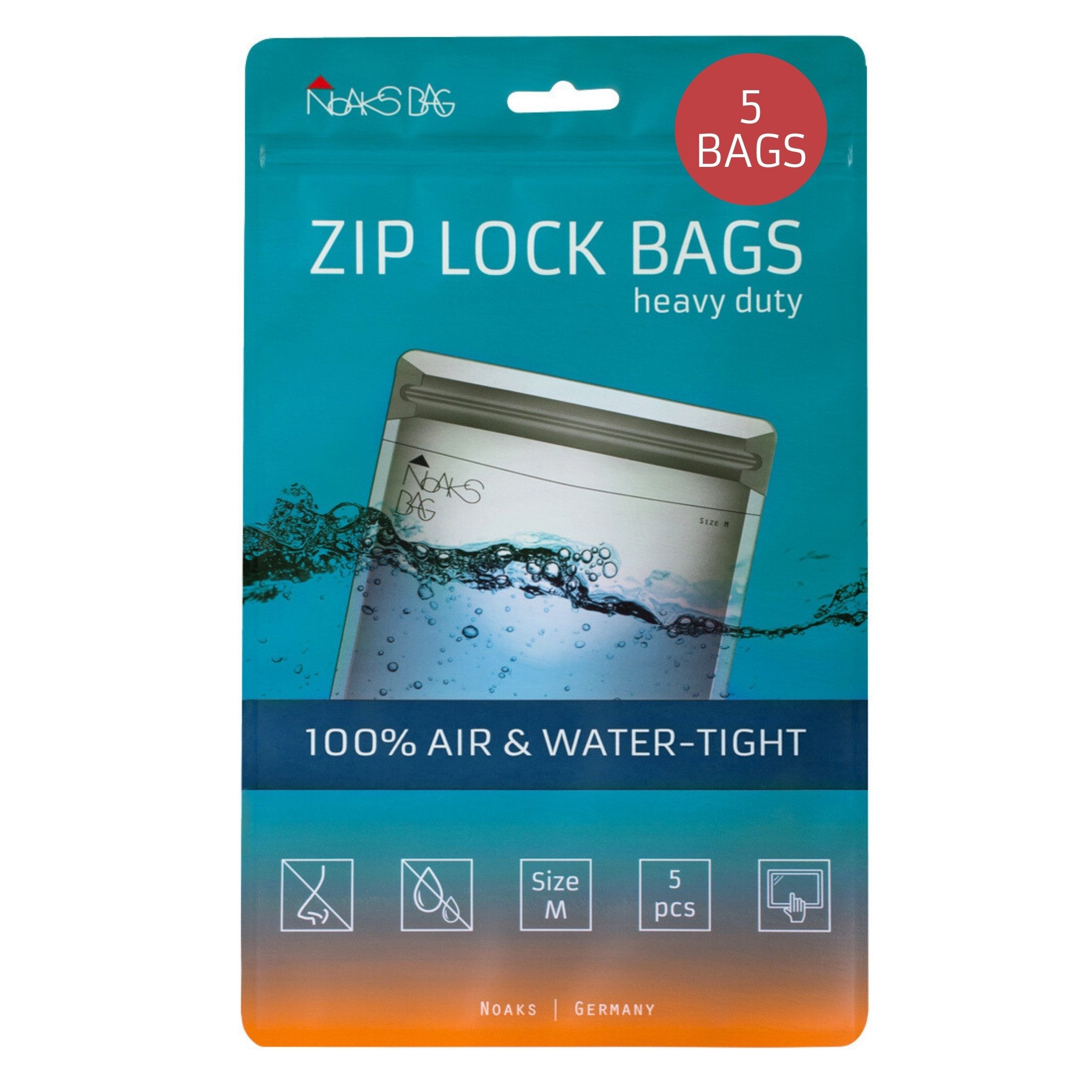 Noaks Aufbewahrungstasche Noaks Bag, das Original, 100 % geruchs- und wasserdicht, 5 Zip-Beutel, Dokumententasche, Reise Pack-Beutel Vakuum