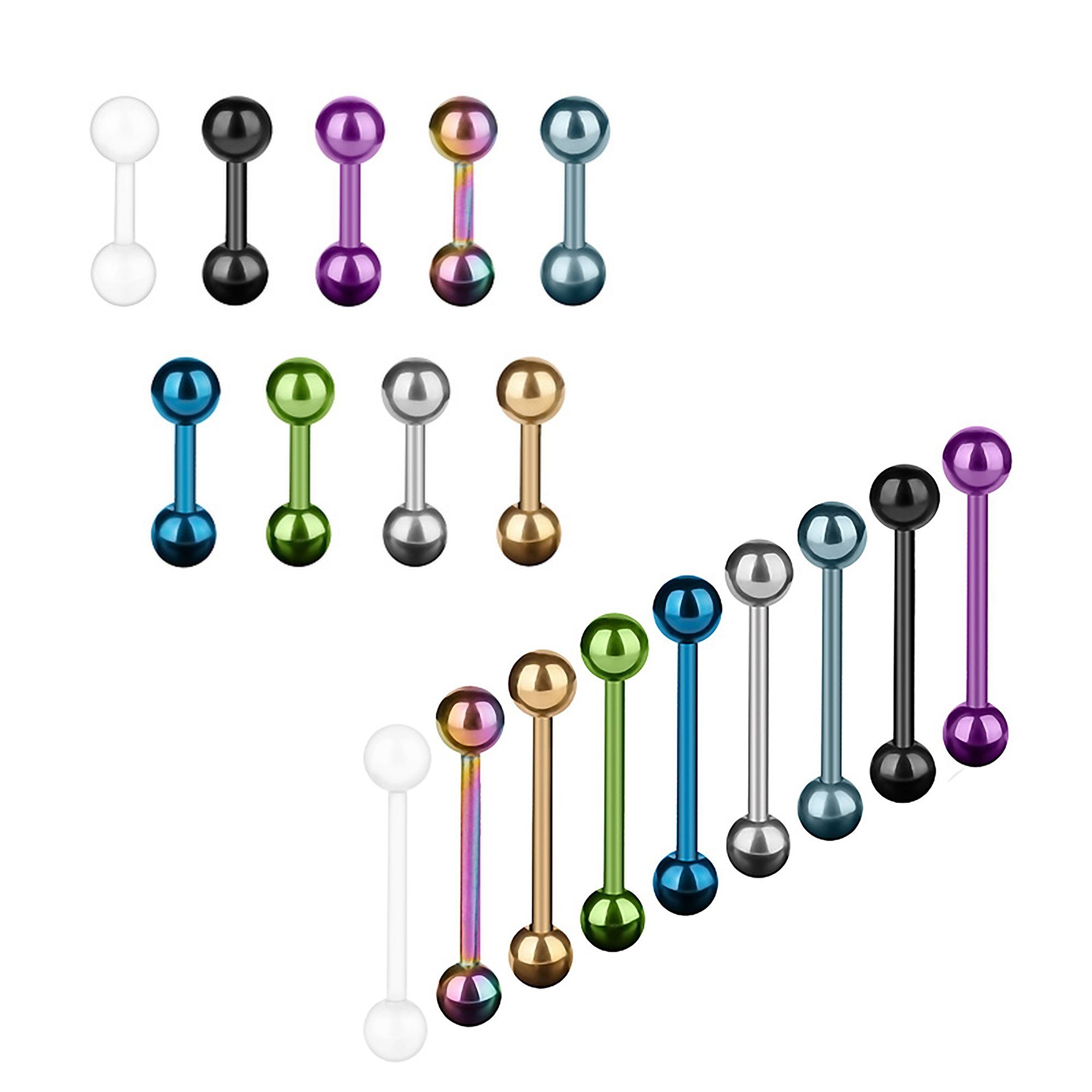 Taffstyle Piercing-Set Piercing Barbell Hantel Ohr Zunge Brust Intim, Stab Hantel Stecker Ohrpiercing Zungenpiercing Oral Tragus Helix Kugel