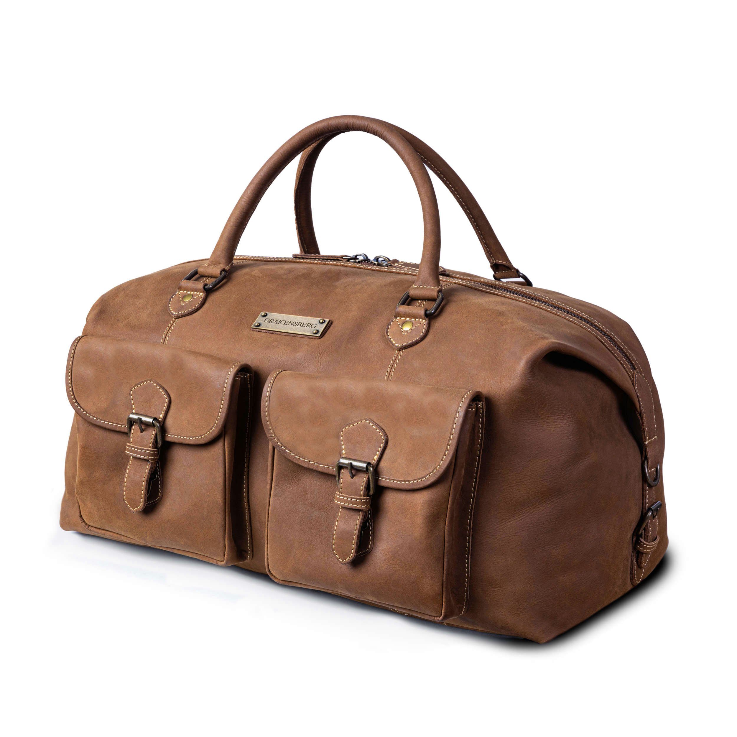 Herren, Leder im Weekender Premium für Damen »Ray« Havana-Braun, und Safari-Look Reisetasche aus DRAKENSBERG handgemacht