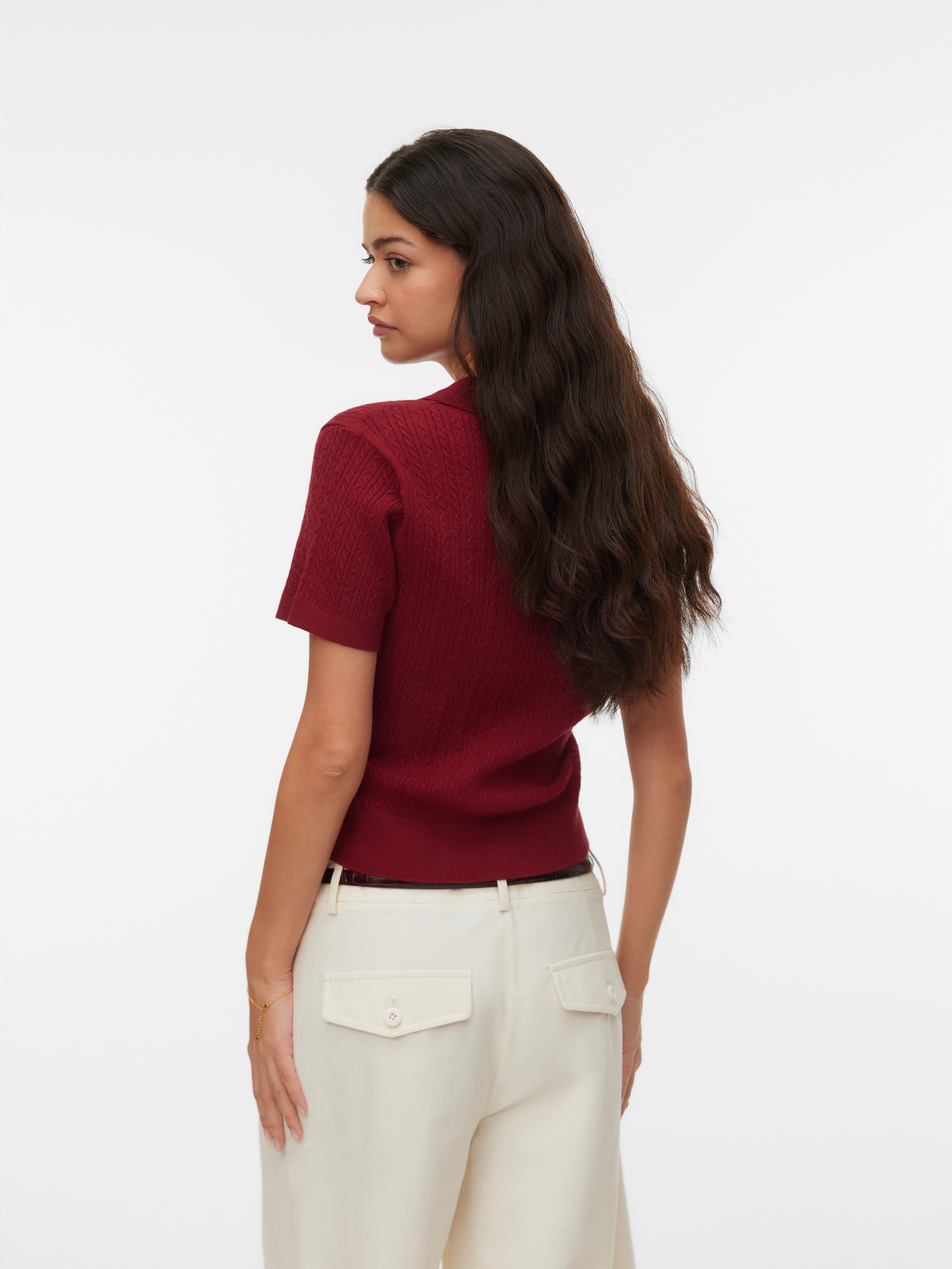 Vero Moda Polokragenpullover VMGOLD CABLE SS POLONECK PULLOVER Viskosemischung, regular fit