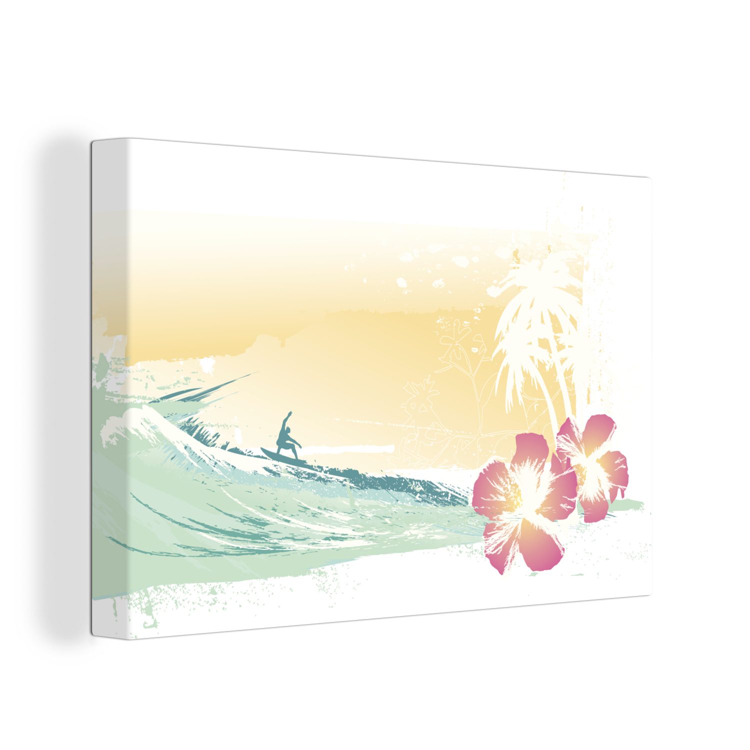 OneMillionCanvasses® Leinwandbild Strand - Blumen - Brandung, (1 St), Wandbild Leinwandbilder, Aufhängefertig, Wanddeko, 30x20 cm