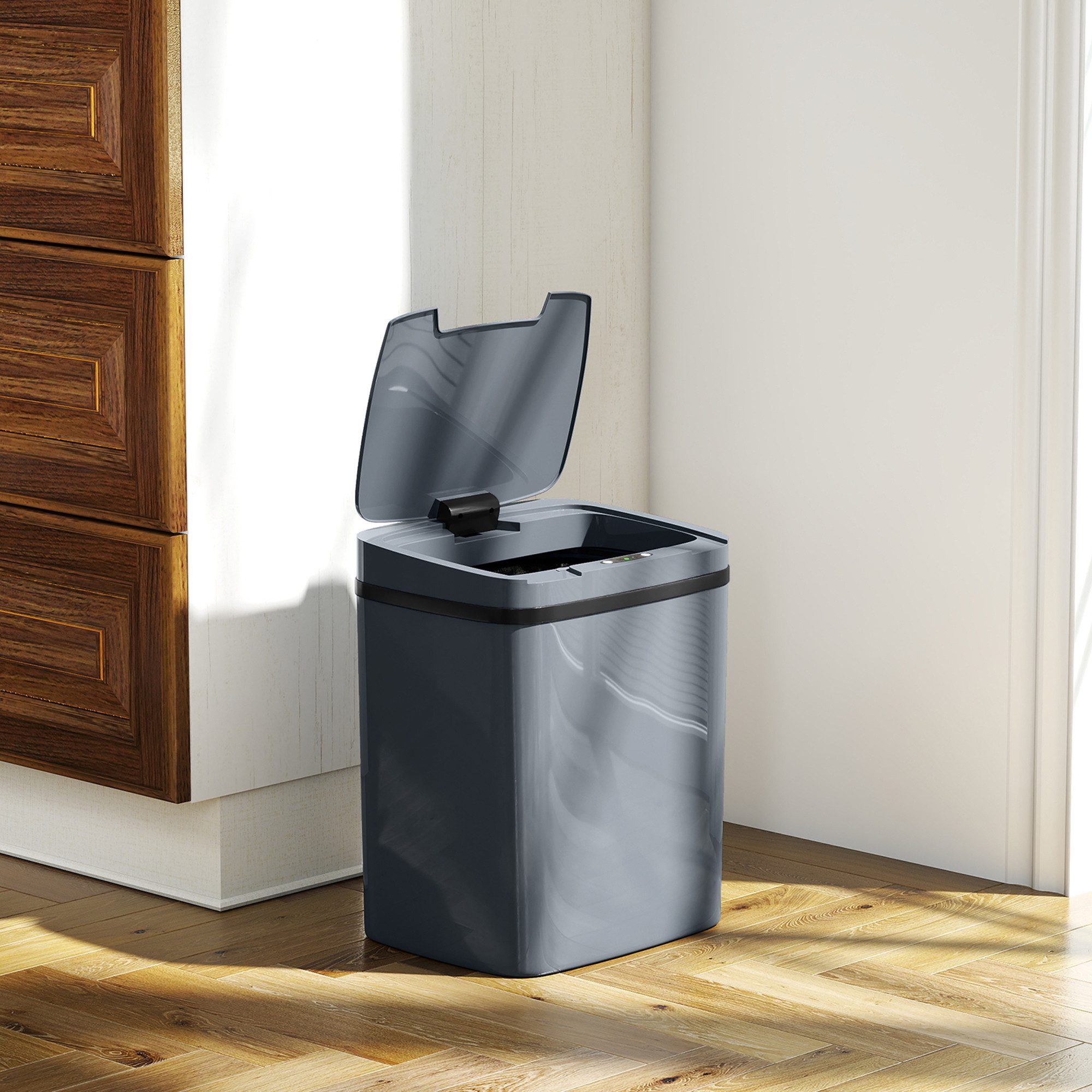 HOMCOM Mülleimer Sensor 15L mit zwei Öffnungsmodi Abfalleimer Kunststoff, für Küche, Büro, Grau
