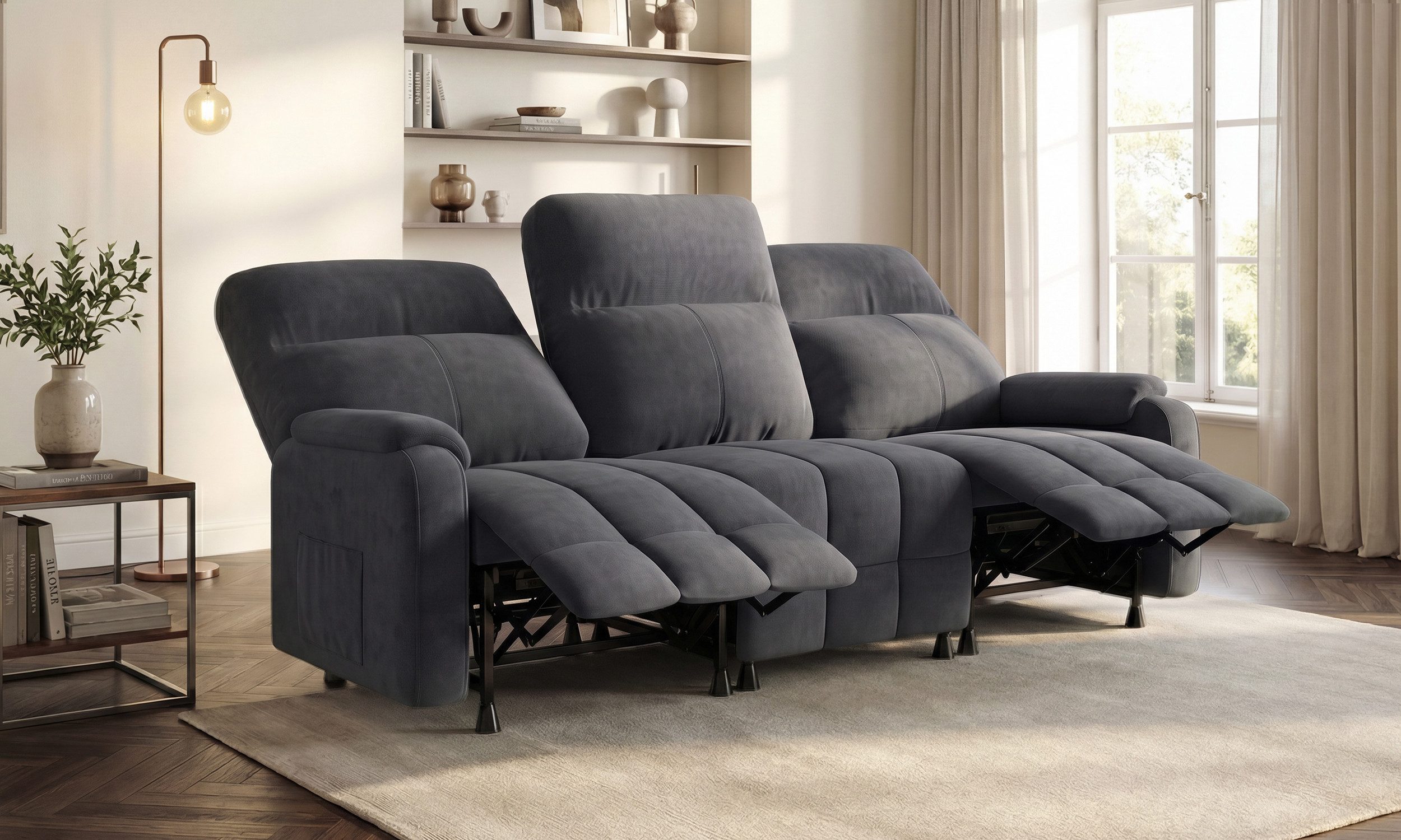 HOMALL Big-Sofa 3er Sitzer Relaxsofa Fernsehsessel, mit Fussteil, Federkern Elektrisch Verstellbar Relaxfunktion Heimkino Sofa – Bild 5 von 5