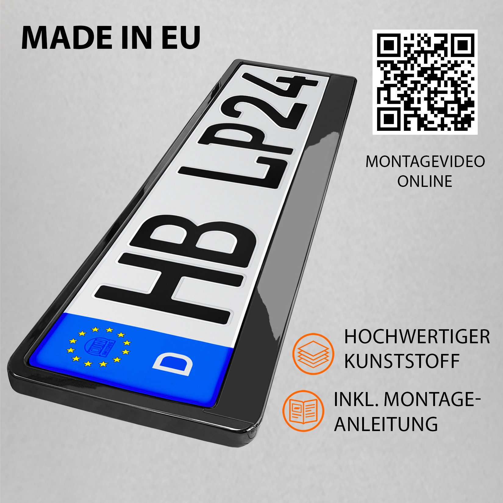 L & P Car Design Kennzeichenhalter für Auto in schwarz hochglanz Kennzeichenhalterung, (2 Stück)