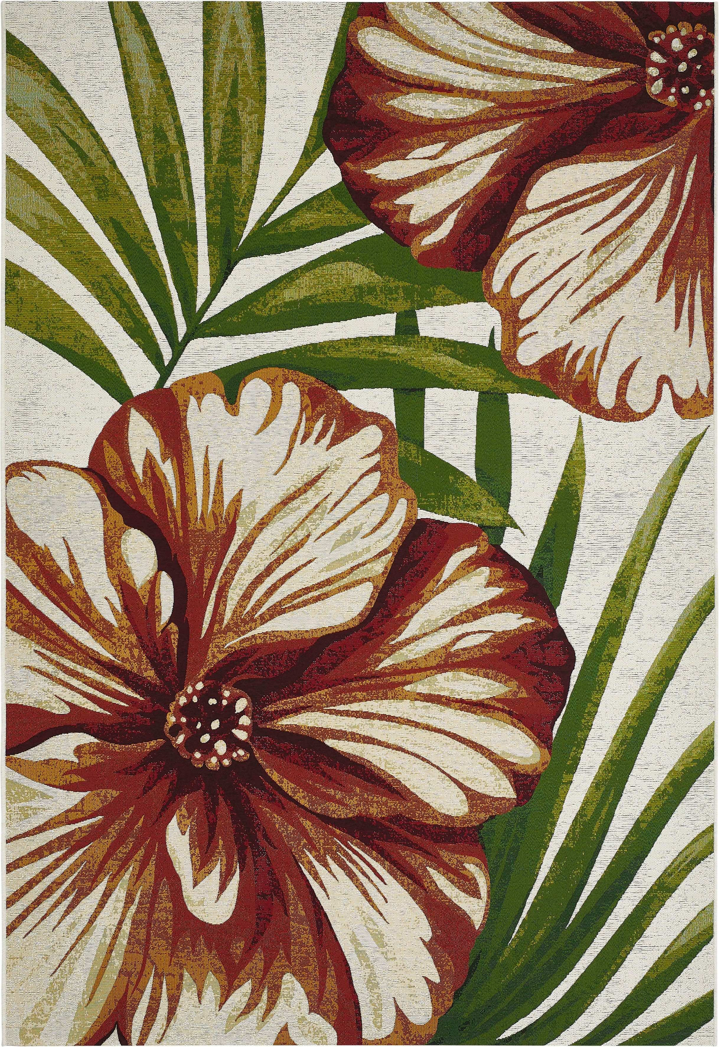 LUXOR living Teppich Panama Blume, LAGERRÄUMUNG, rechteckig, Höhe: 5 mm, Flachgewebe, modernes Design, Motiv Blumen, In- und Outdoor geeignet