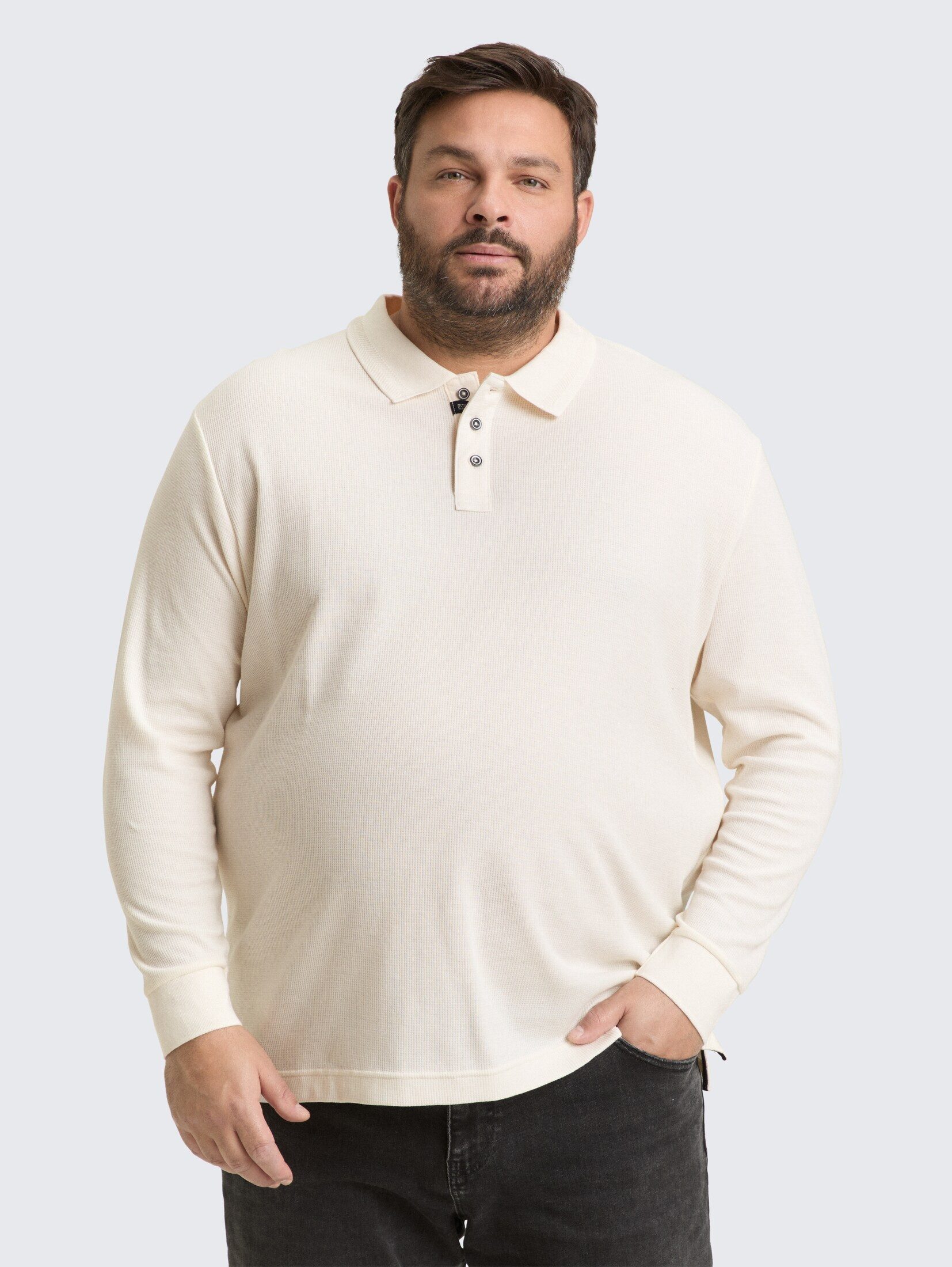 TOM TAILOR PLUS Langarm-Poloshirt Поло Plus Size - Langarm Poloshirt mit Waffelstruktur