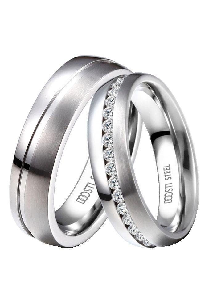 DOOSTI Trauring Schmuck Geschenk Edelstahl Trauring Ehering Partnerring LIEBE wahlweise mit oder ohne Zirkonia mehr