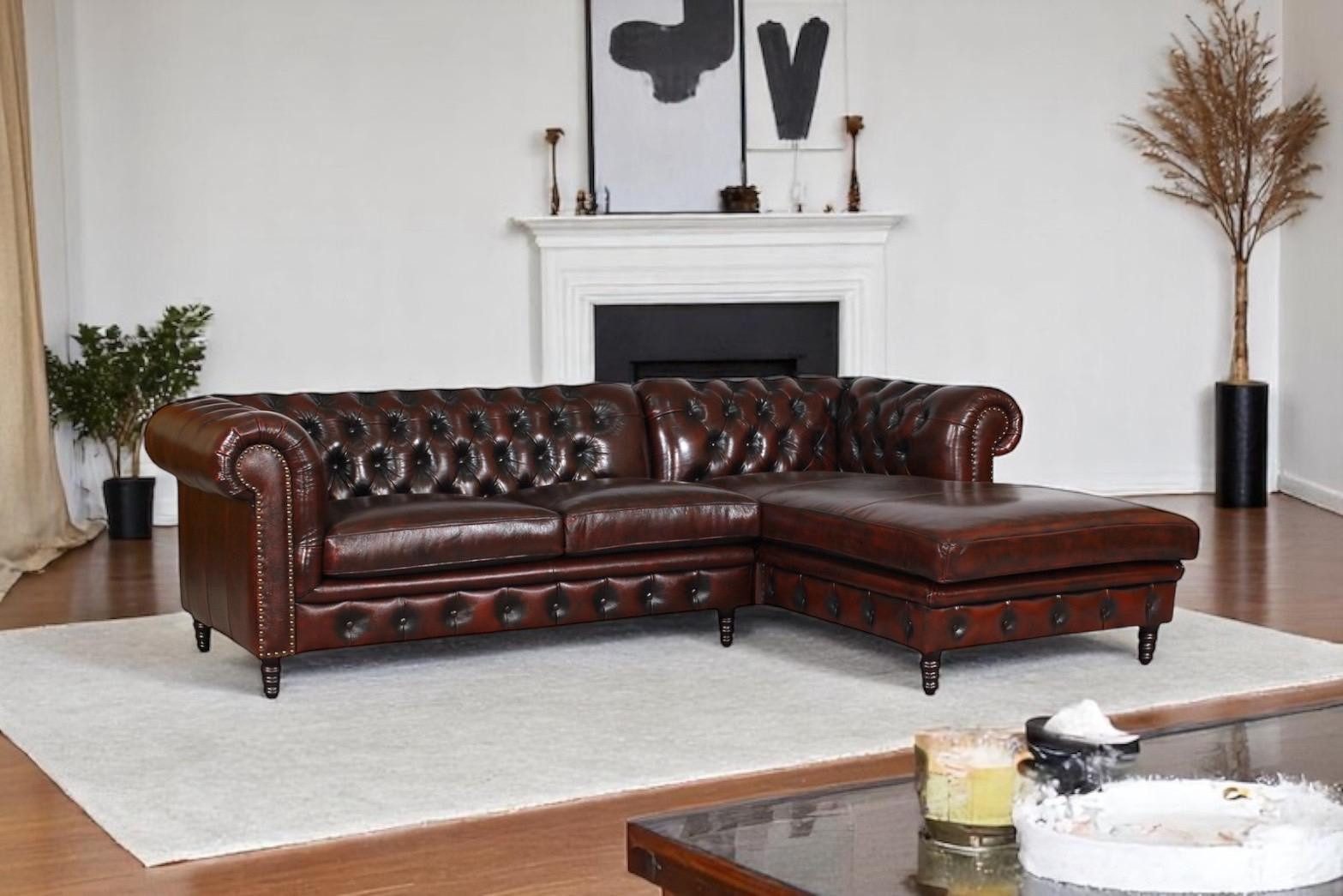 Salottini Chesterfield-Sofa Luxus Chesterfield Ecksofa Hampshire Eckcouch Sofa, 2 Teile, Vollleder