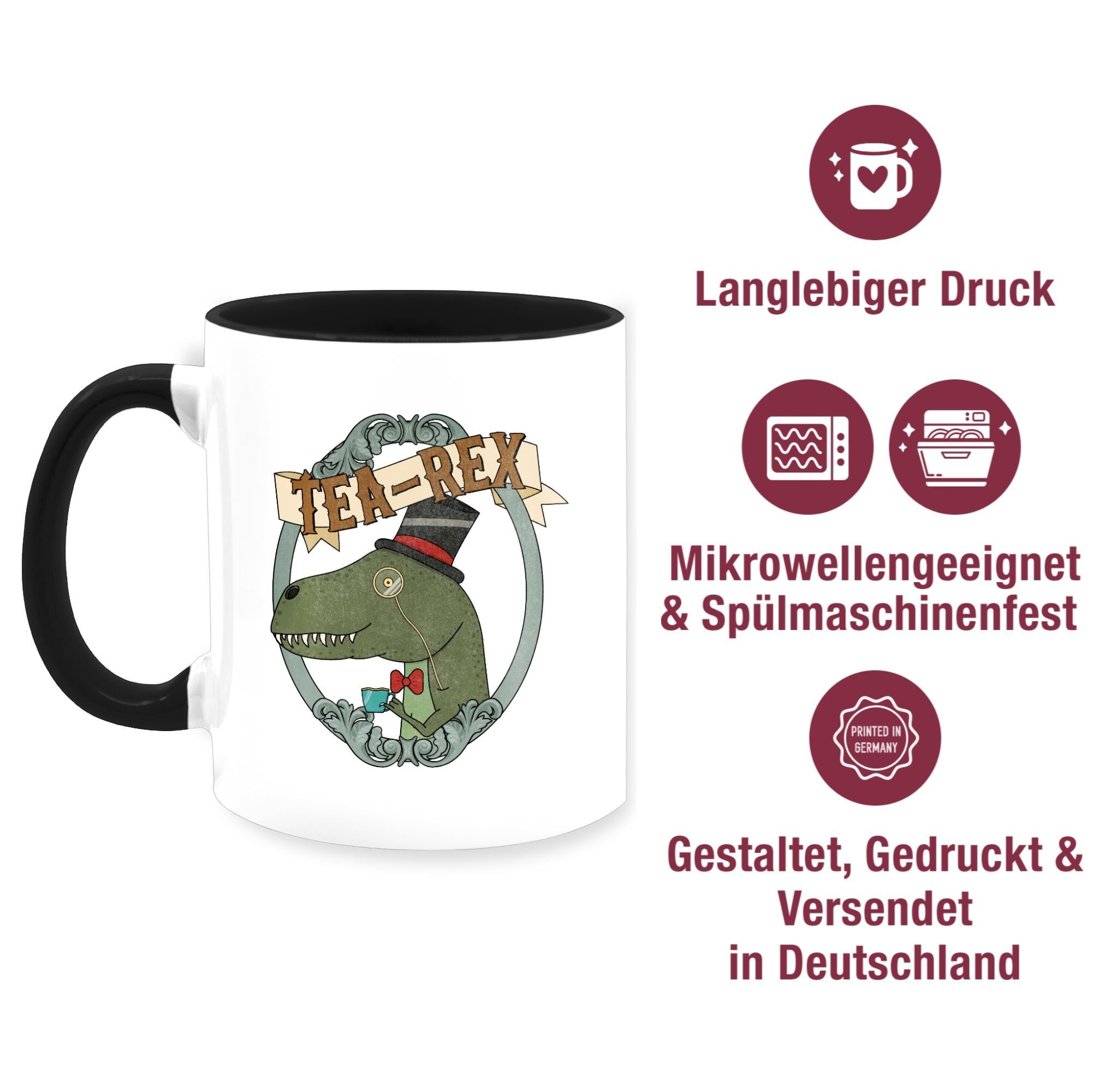 Shirtracer Tasse Tea-Rex Rahmen, Keramik, Statement 2 Schwarz