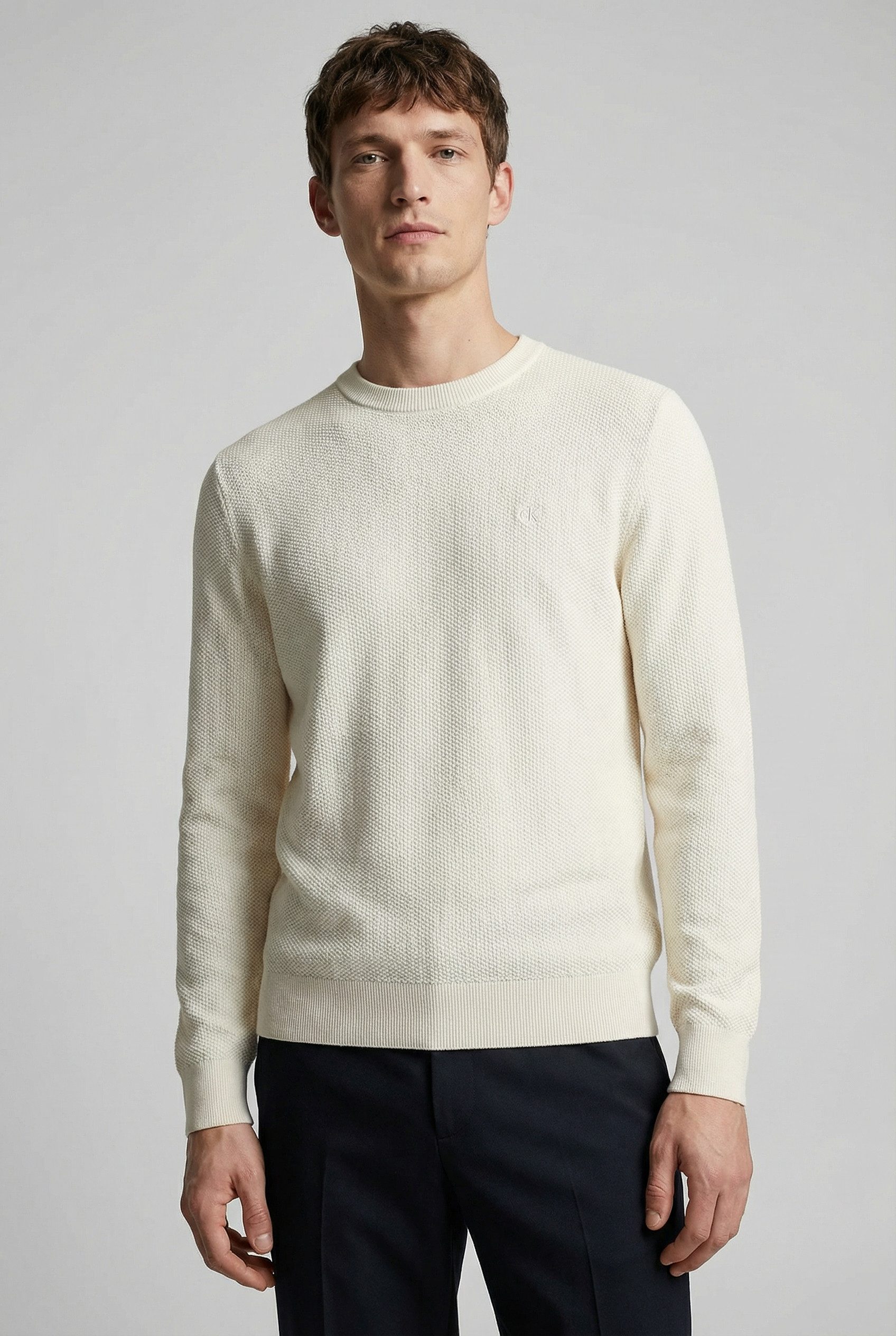Calvin Klein Rundhalspullover LS TEXTURED COTTON CREWNK SWEATE Regular fit mit Rundhalsausschnitt
