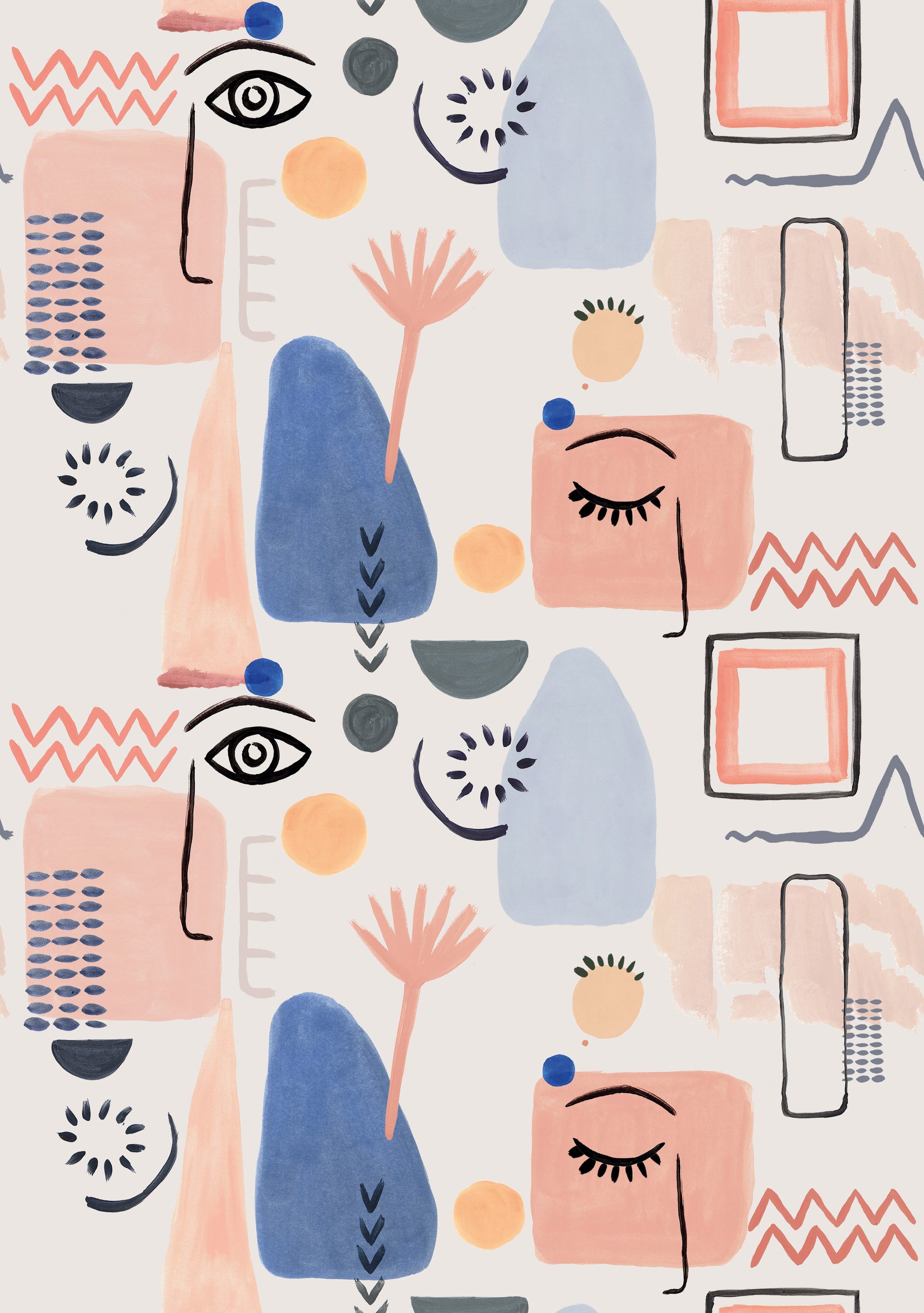 Rasch Fototapete Fantasy in Blau, Roomblush - RB249 - 2,80m x 2,00m, glatt, abstrakt, gemustert, grafisch, mehrfarbig, kunst, geometrisch, (1 St)