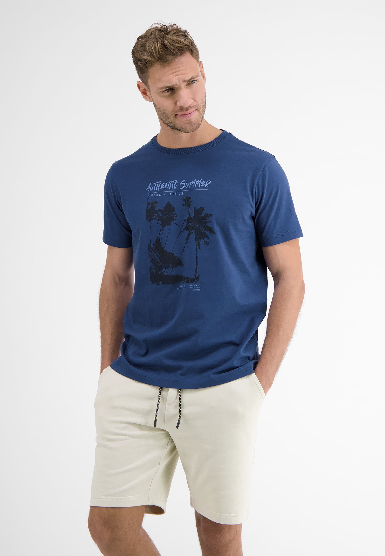 LERROS T-Shirt LERROS T-Shirt mit Frontprint TRAVEL BLUE