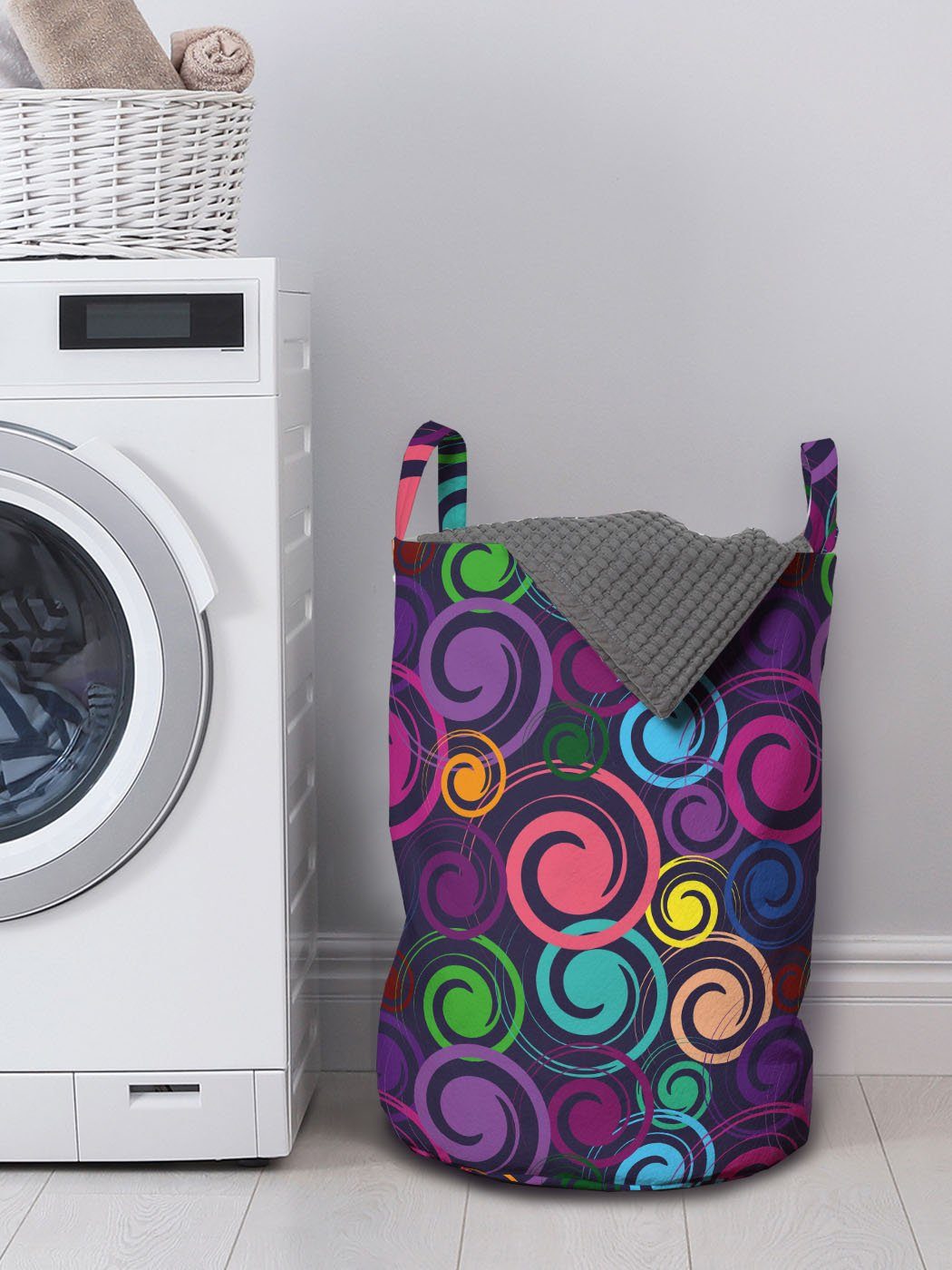 Abakuhaus Wäschesäckchen Wäschekorb mit Griffen Waschsalons, Kordelzugverschluss moderne Windende Modern für Bunte