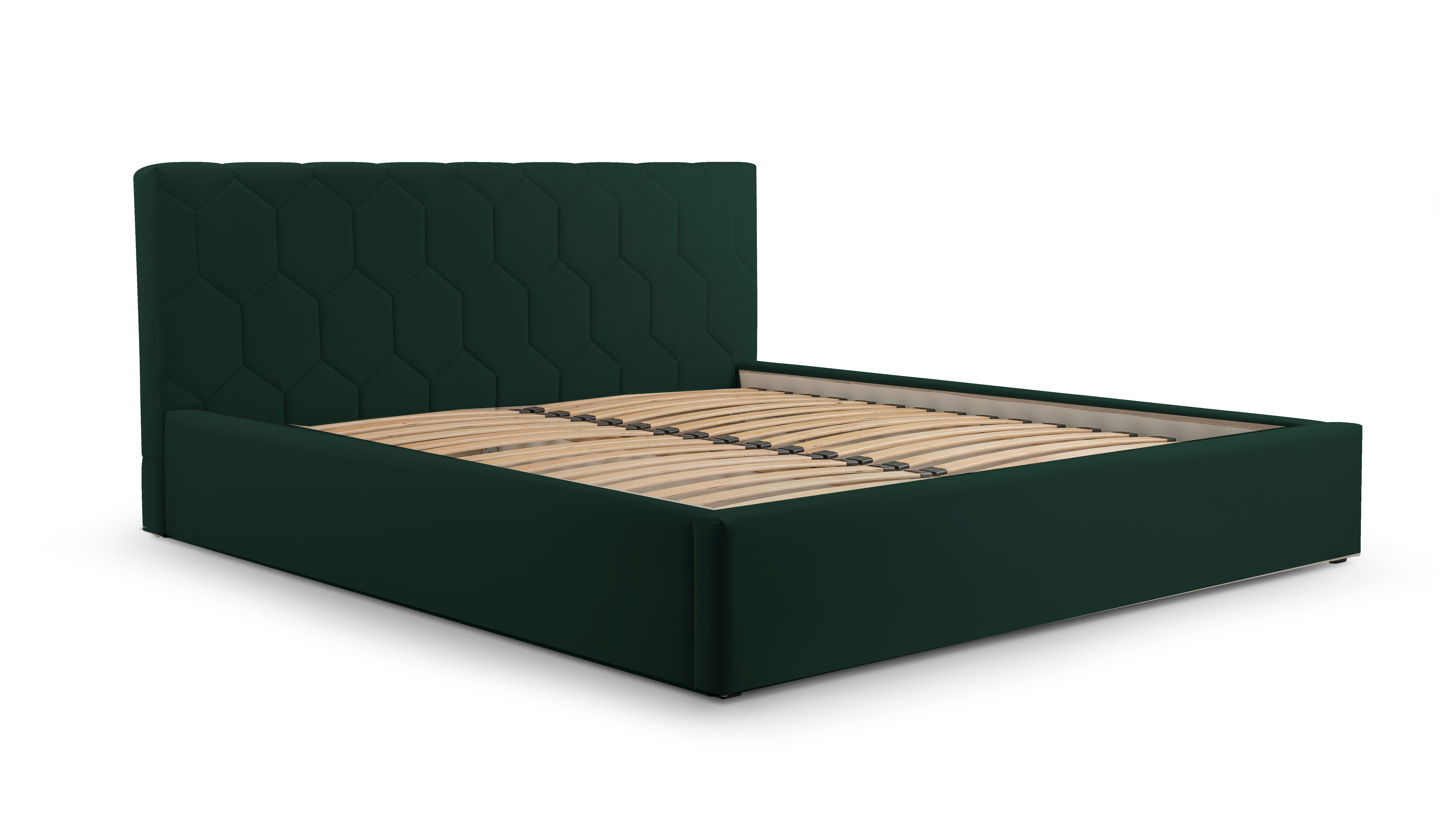 MOEBLO Polsterbett Bett 02 (aus Samt, Doppelbett mit gepolstertem Kopfteil, Bettkasten & Lattenrost, modernes Design mit Stauraum), (BxHxT): 158/178/198 x 95 x 220 cm