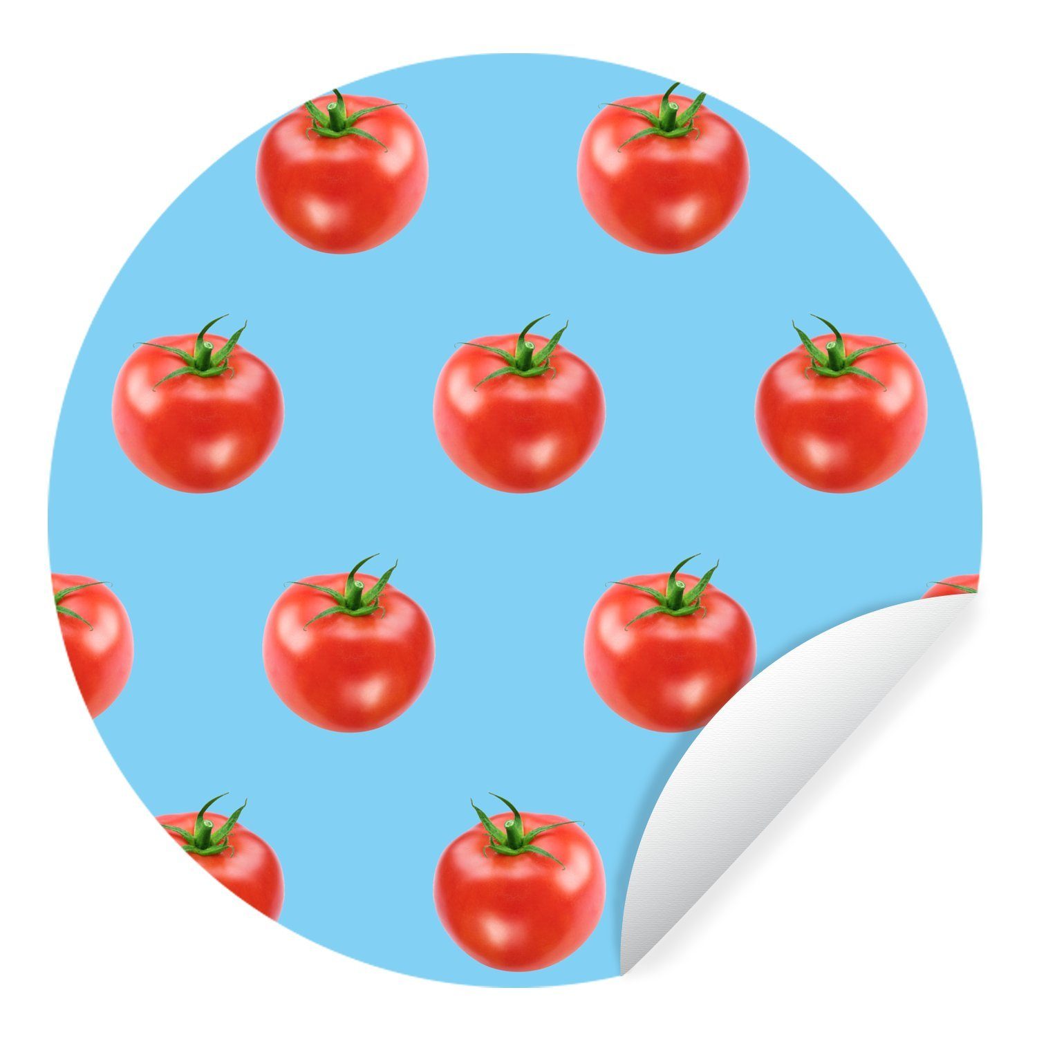 MuchoWow Wandsticker Tomate - Muster - Blau (1 St), Tapetenkreis für Kinderzimmer, Tapetenaufkleber, Rund, Wohnzimmer