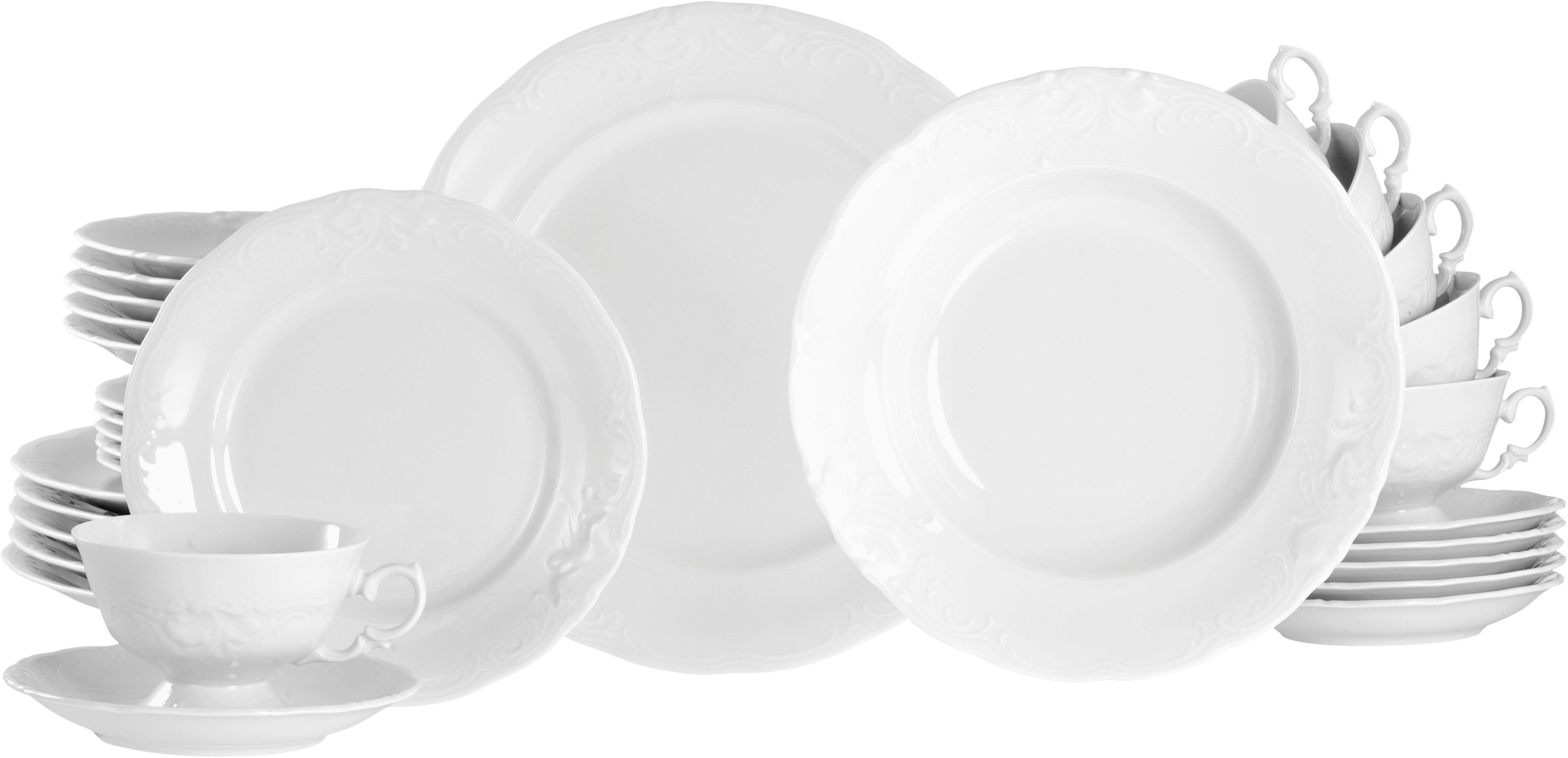 CreaTable Kombiservice Frederike Weiss, Service 30-tlg. (30-tlg), 6 Personen, Porzellan, Klassisch, Zeitlos