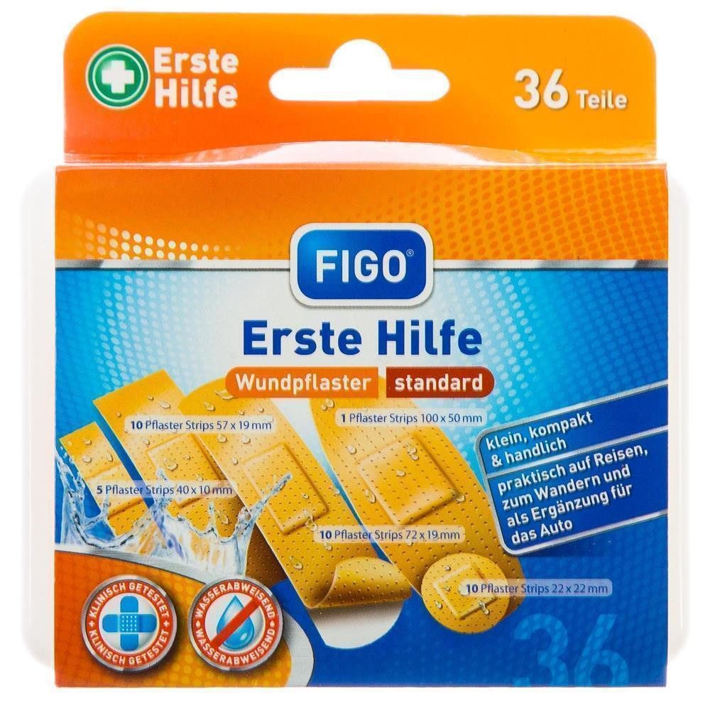 FIGO Erste-Hilfe-Set Erste-Hilfe-Box Rot 36-teilig - Verbandset Notfallset, (Stück, 1 St), Reiseset Erste-Hilfe-Set Outdoor Wanderset Notfallset