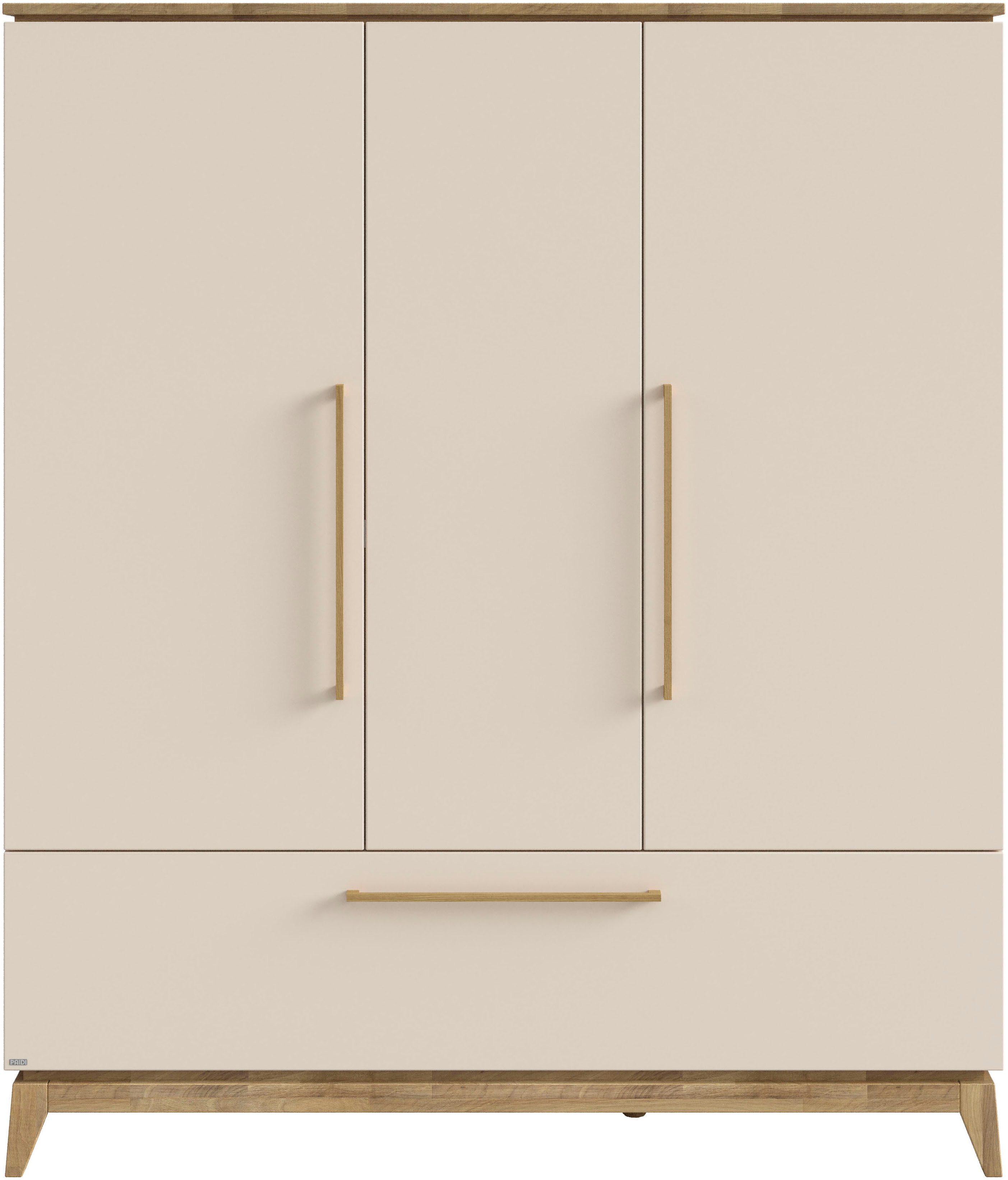 PAIDI Kleiderschrank STIENE in Beige oder Grau, 3 Türen und 1 Schublade mit Soft-Close (B/H/T ca. 170/200/57cm) inkl Kleiderstange + Einlegeböden, Kleiderschrank mit Eiche Massivholz
