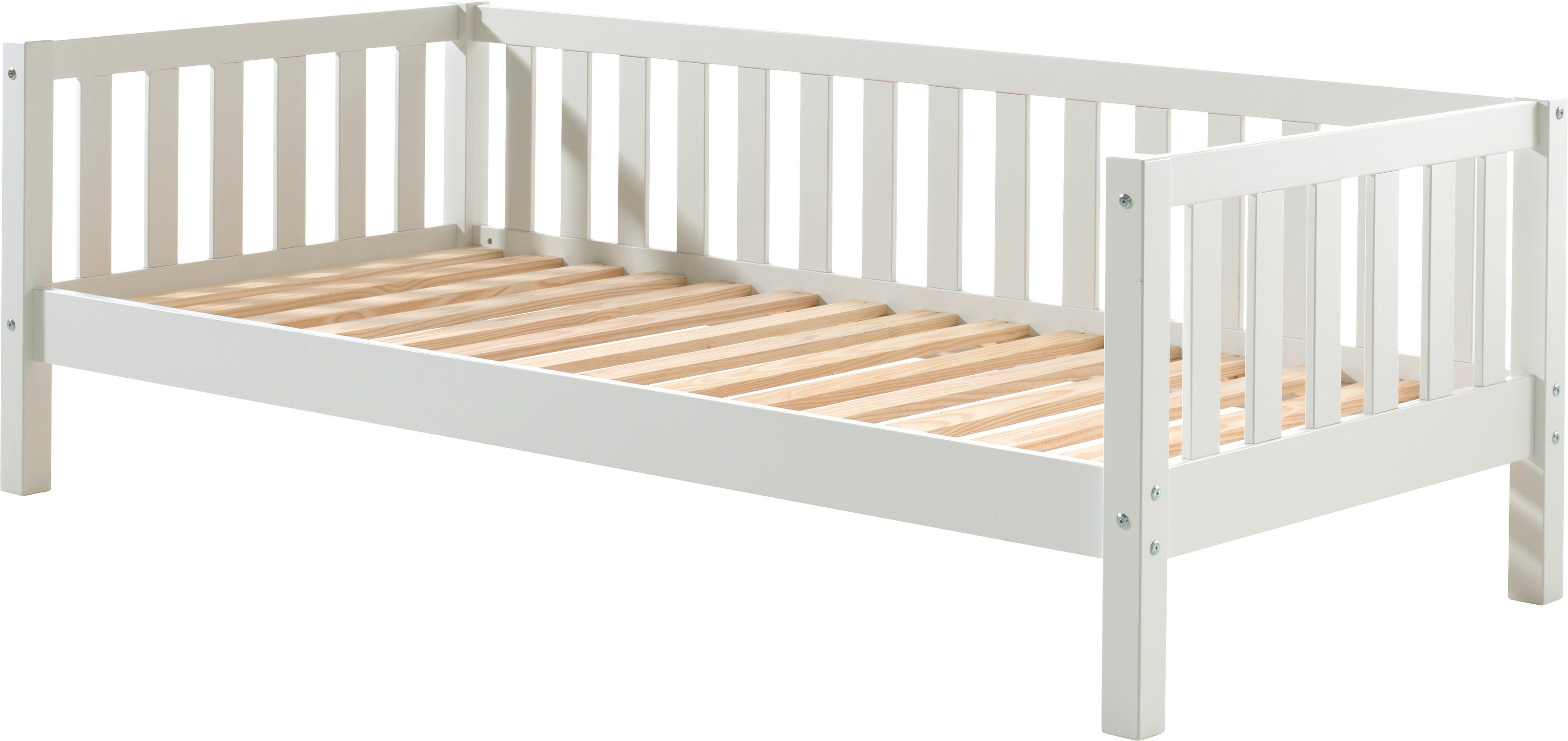 Vipack Einzelbett Sprossenumrandung, Kiefer massiv, stabil gebaut und zeitloses Design (B/H/T ca. 211,2x68x97,8cm, Ausf. Milky Pine oder Weiß), inkl. Rolllattenrost, mit oder ohne Bettschublade
