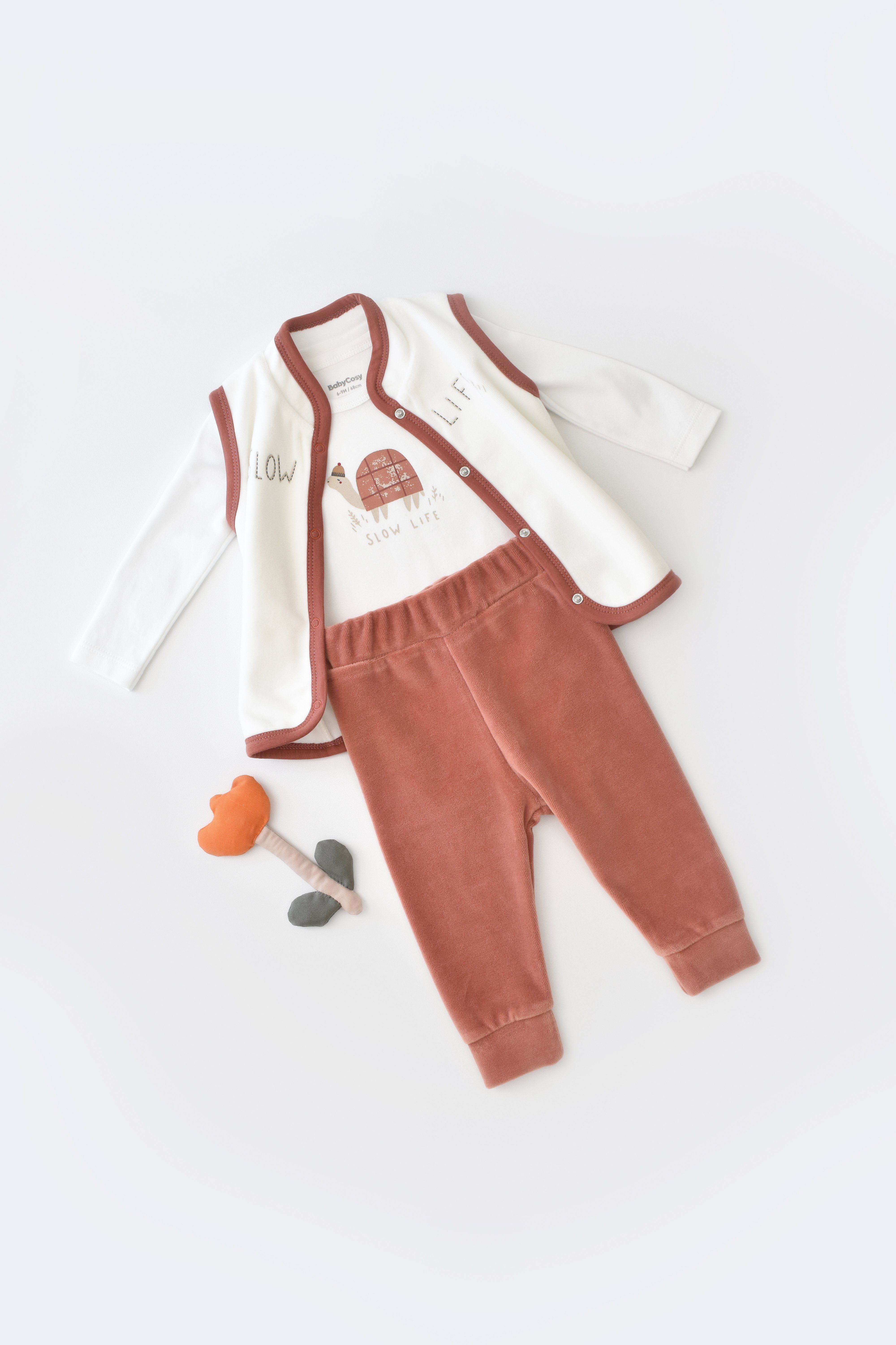 BabyCosy Frühchenpaket 3er Bio mit Weste) (3er niedliches Hose Velvet und Body, Design Set Baumwolle, Set, Copper