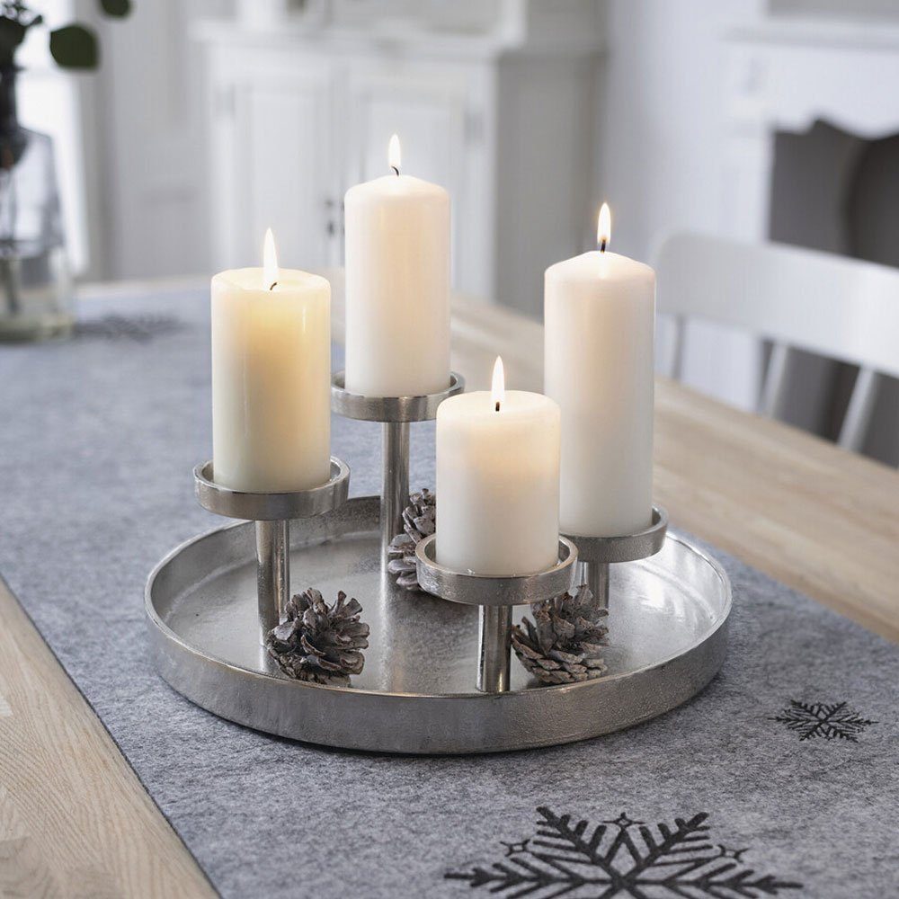 Home-trends24.de Kerzenhalter Kerzenhalter Tablett Silber Adventskranz Kerzenständer Edel