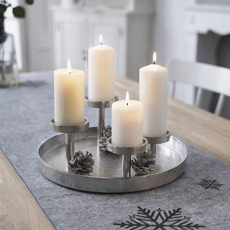 Home-trends24.de Kerzenhalter Kerzenhalter Silber Tablett Adventskranz Kerzenständer Edel