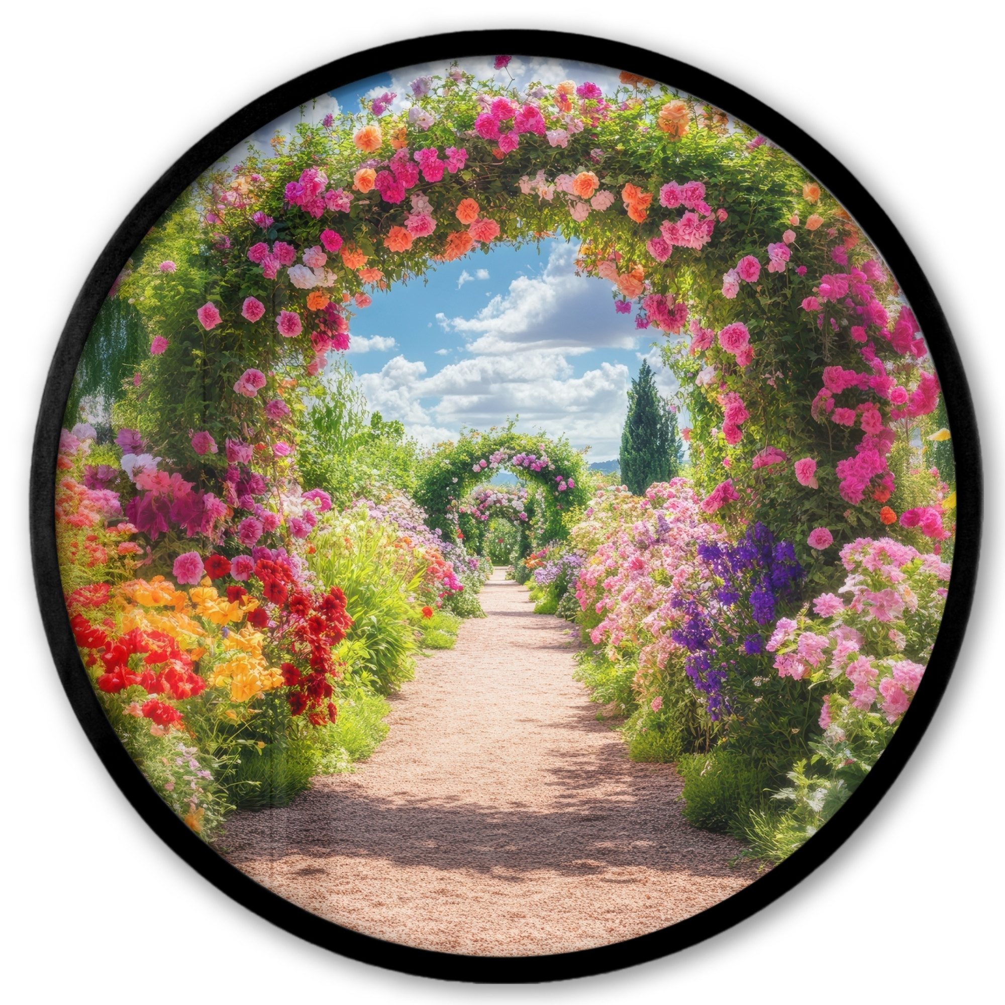 Poster Rund - Fensterblick - Blumen - Farbenfroh - Natur