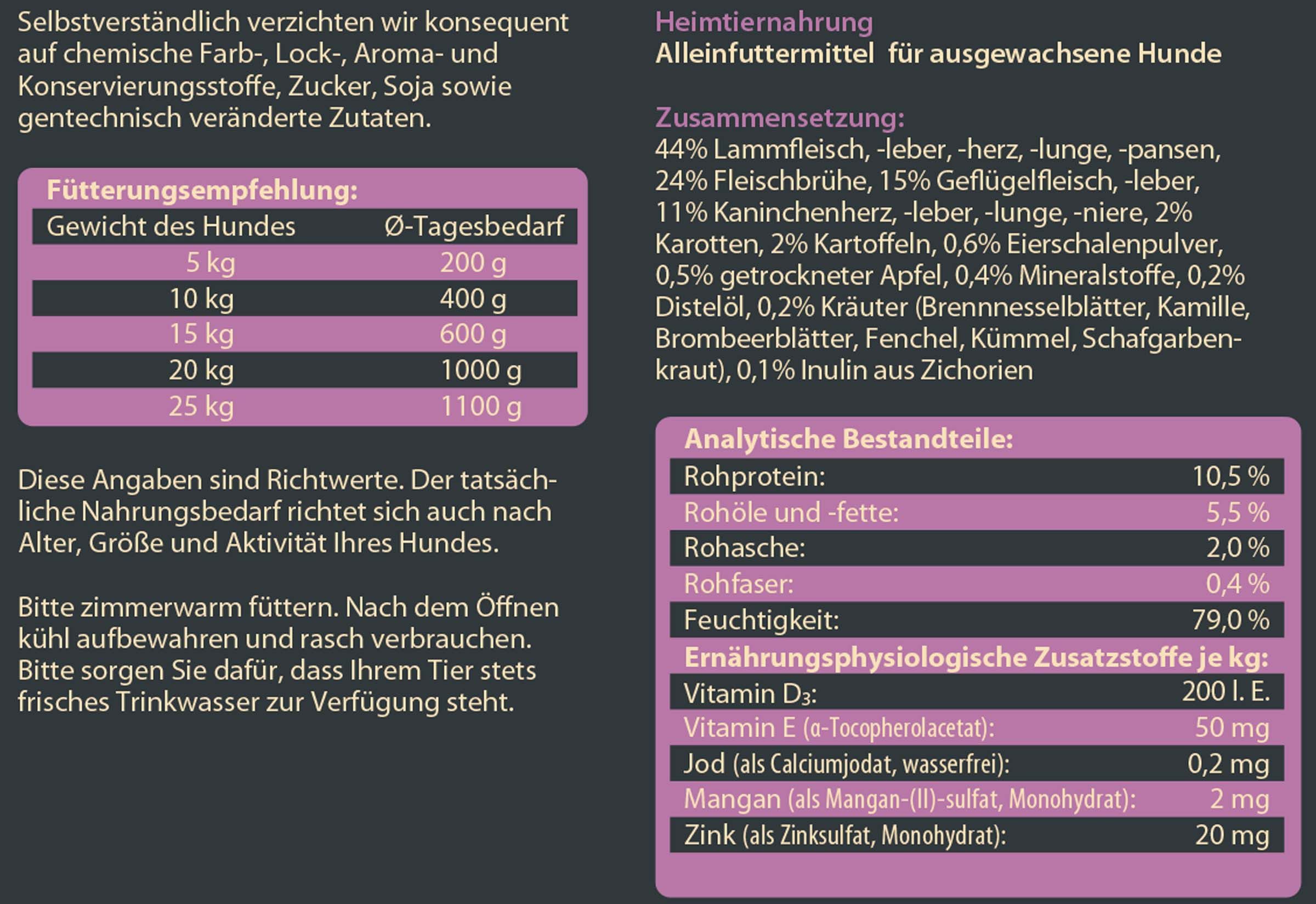 Dehner Wild Nature Heidetal Adult Lamm, 6 x 400 / 800 g Dose Kaninchen, Nassfutter für: Hunde, Nassfutter für ausgewachsene Hunde, glutenfrei