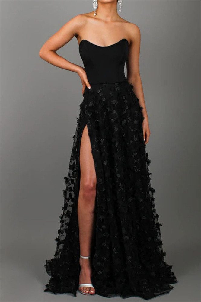 AFAZ New Trading UG Sommerkleid Sexy elegantes Bankettkleid-Abendkleid Trägerloses Mesh-Schnürkleid mit Schlitzen