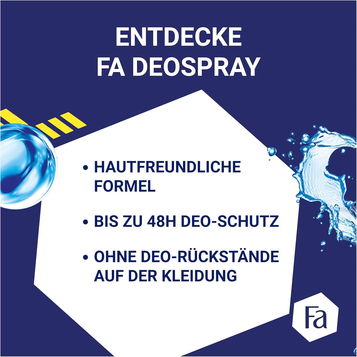 FA Deo-Spray Sport ohne Aluminiumsalze, bis zu 48h Deo-Schutz, 6x 150 ml, Vorratspack, 6-tlg., Dermatologisch getestete, hautfreundliche Formel, ohne Deo-Rückstände