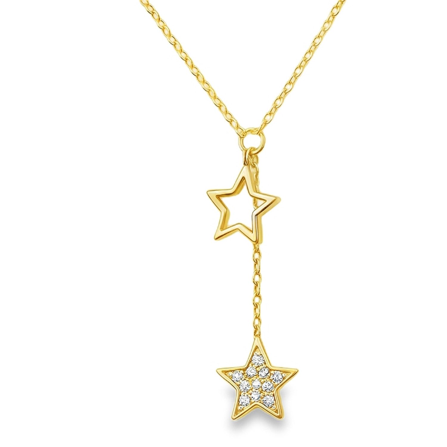 Y-Kette Damen Halskette Stern 925 Silber vergoldet oder rhodiniert, Zirkonia