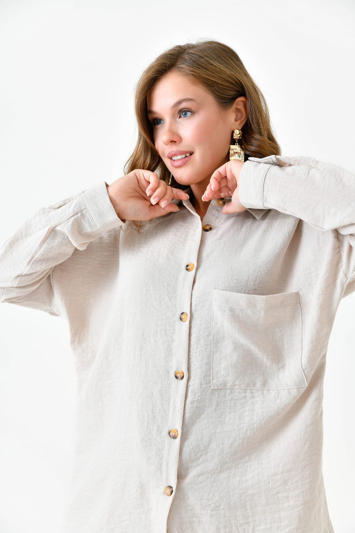 WOMAN VISION Blusentop Zweiteiliges Oversize-Set aus Hemd und Hose mit einer Tasche