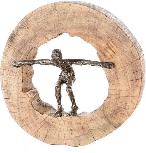 Casablanca by Gilde Dekofigur »Skulptur Jumping« (1 Stück), Dekoobjekt, Höhe 29 cm, aus Metall und Holz-Baumscheibe, Wohnzimmer