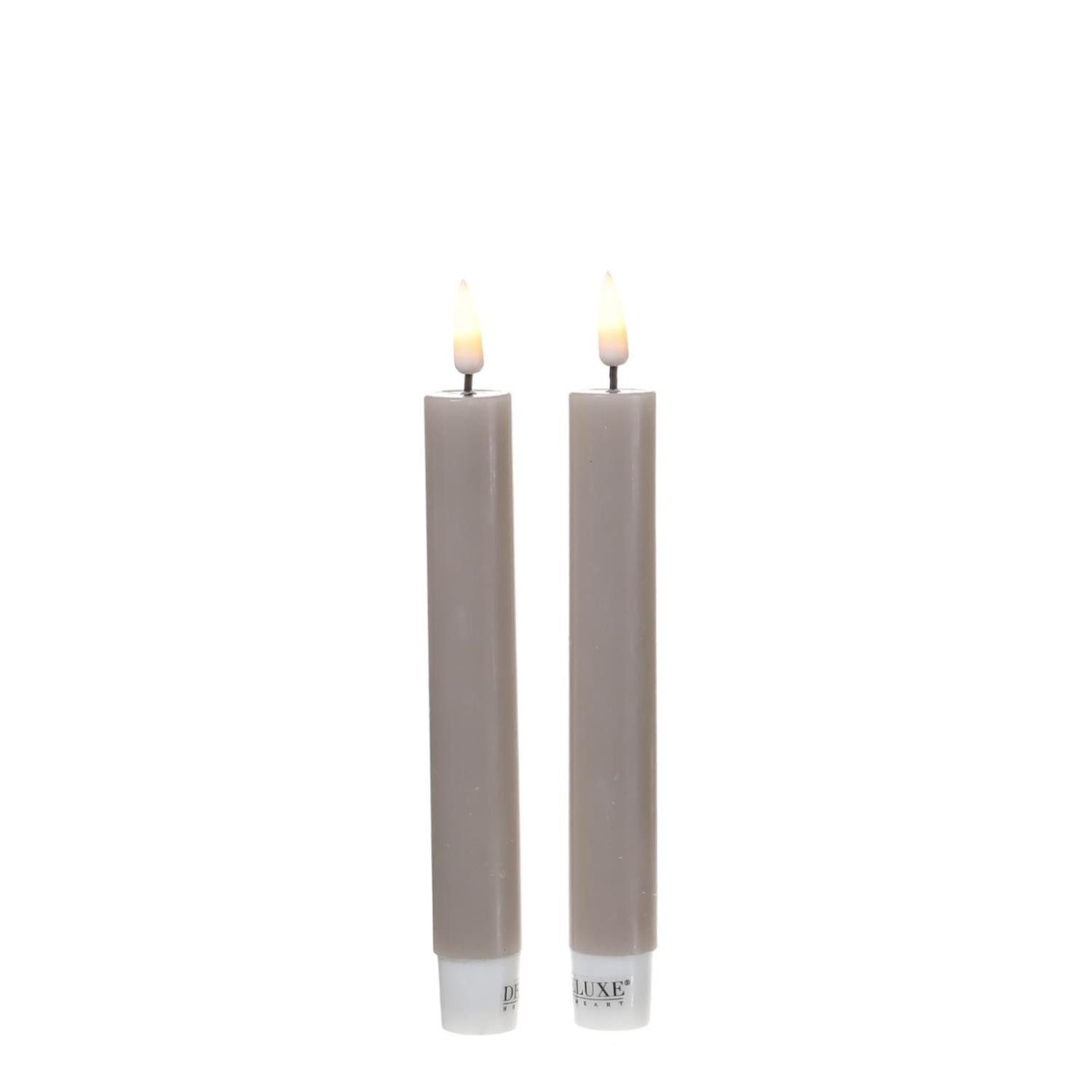 LED-Kerze LED Stabkerzen Mia Tafelkerzen Echtwachs flackernd H: 15cm taupe 2Stk