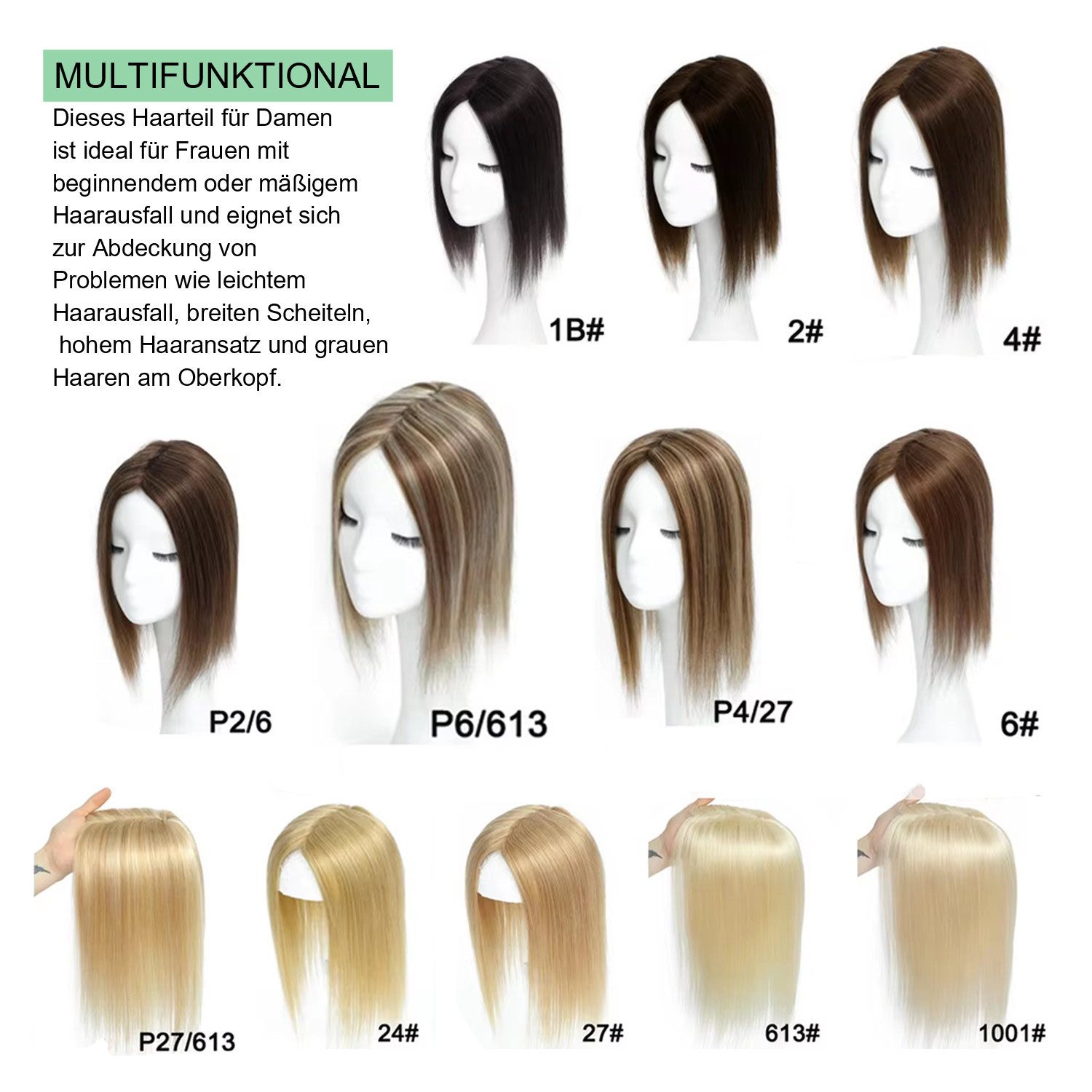 Refttenw Echthaar-Extension Clip in Extensions Echthaar Topper Damen für sofortiges Volumen, Mittelbraun