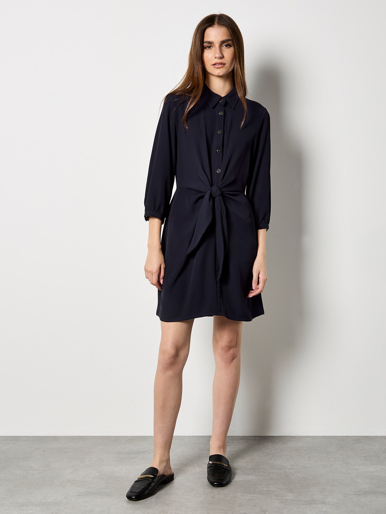 Apricot Minikleid Hemdblusenkleid mit Wikeloberteil mit Knopfleiste