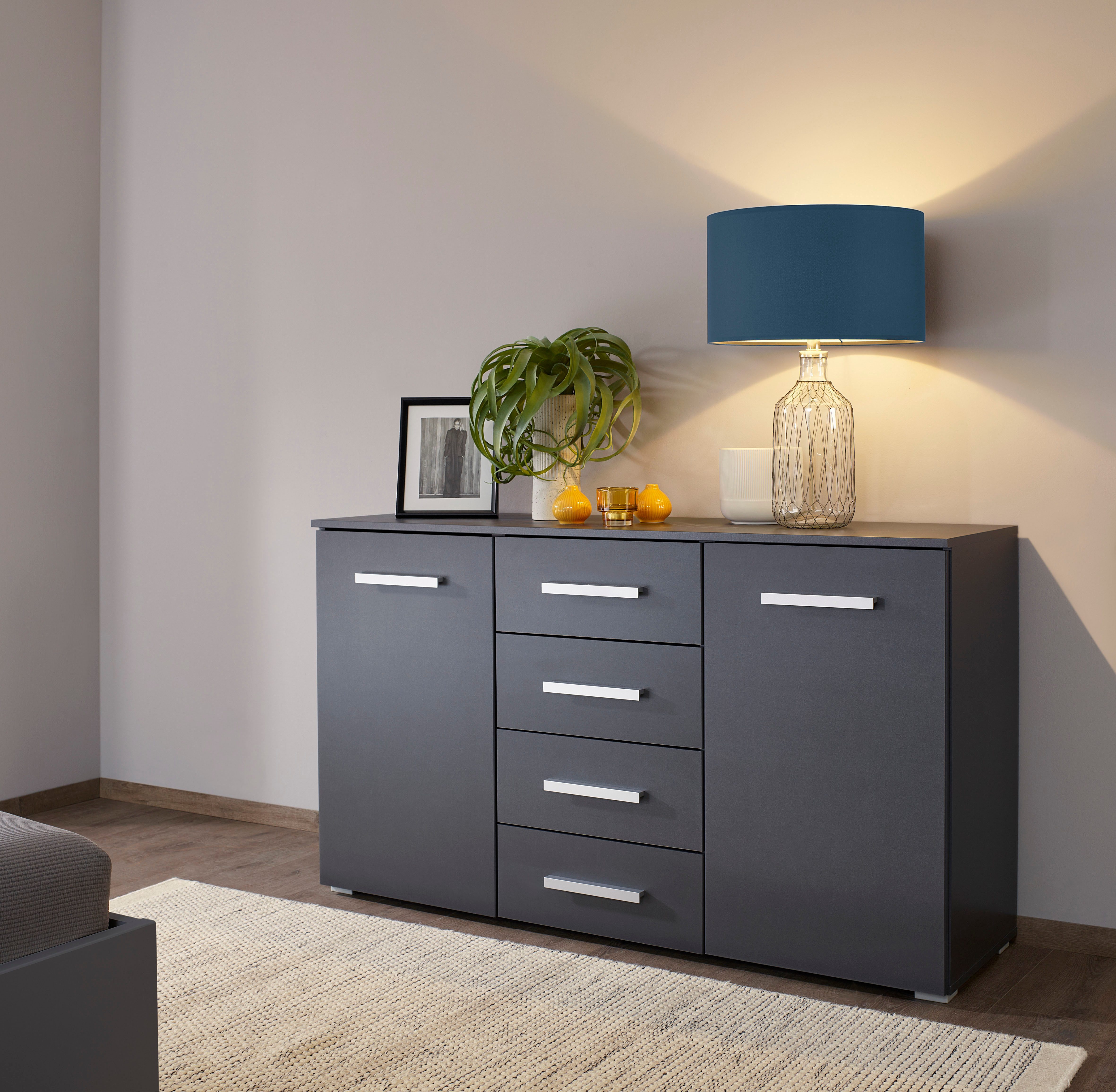 OTTO home Schubkastenkommode Kommode Sideboard Schubladenkommode Schlafzimmerkommode KOLUNA (Breite 120 cm mit moderner Dekorfront), vier große Schubladen, mit insgesamt 4 Einlegeböden MADE IN GERMANY