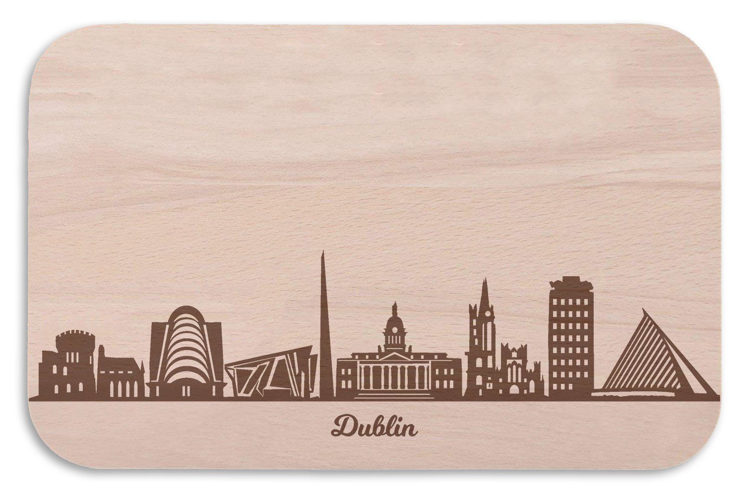 GRAVURZEILE Schneidebrett Frühstücksbrettchen Dublin mit Skyline Gravur - Brotzeitbrett & Geschenk für Dublin Stadtverliebte & Fans - ideal auch als Souvenir, Holz, (Kein Set)