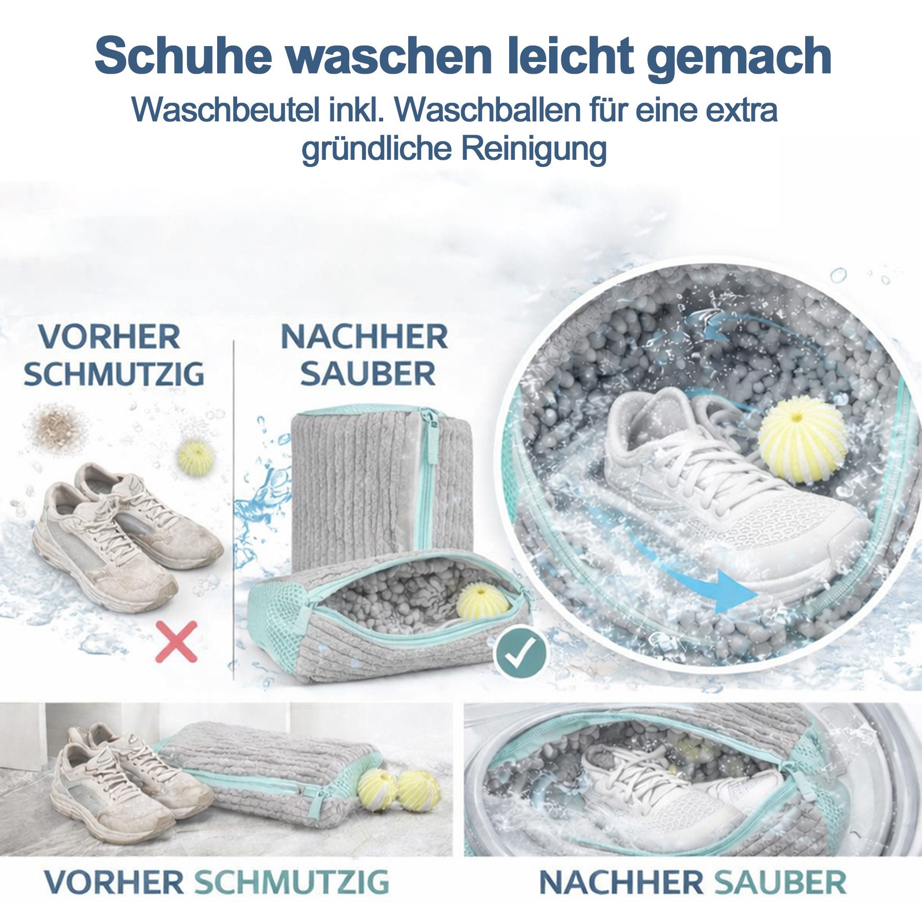 Mutig Wäschesack 2 Stück Waschmaschine Schuhwaschbeutel, 360°-Reinigungsflaum (Wiederverwendbarer Waschbeutel Mit Reißverschluss Schuhe Wäschesack, Schuhbeutel für Waschmaschine&Trockner alle Schuharten&Größen 39×19 cm)