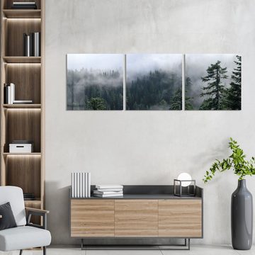 DEQORI Glasbild 'Tannenspitzen im Nebel', 'Tannenspitzen im Nebel', Glas Wandbild Bild schwebend modern
