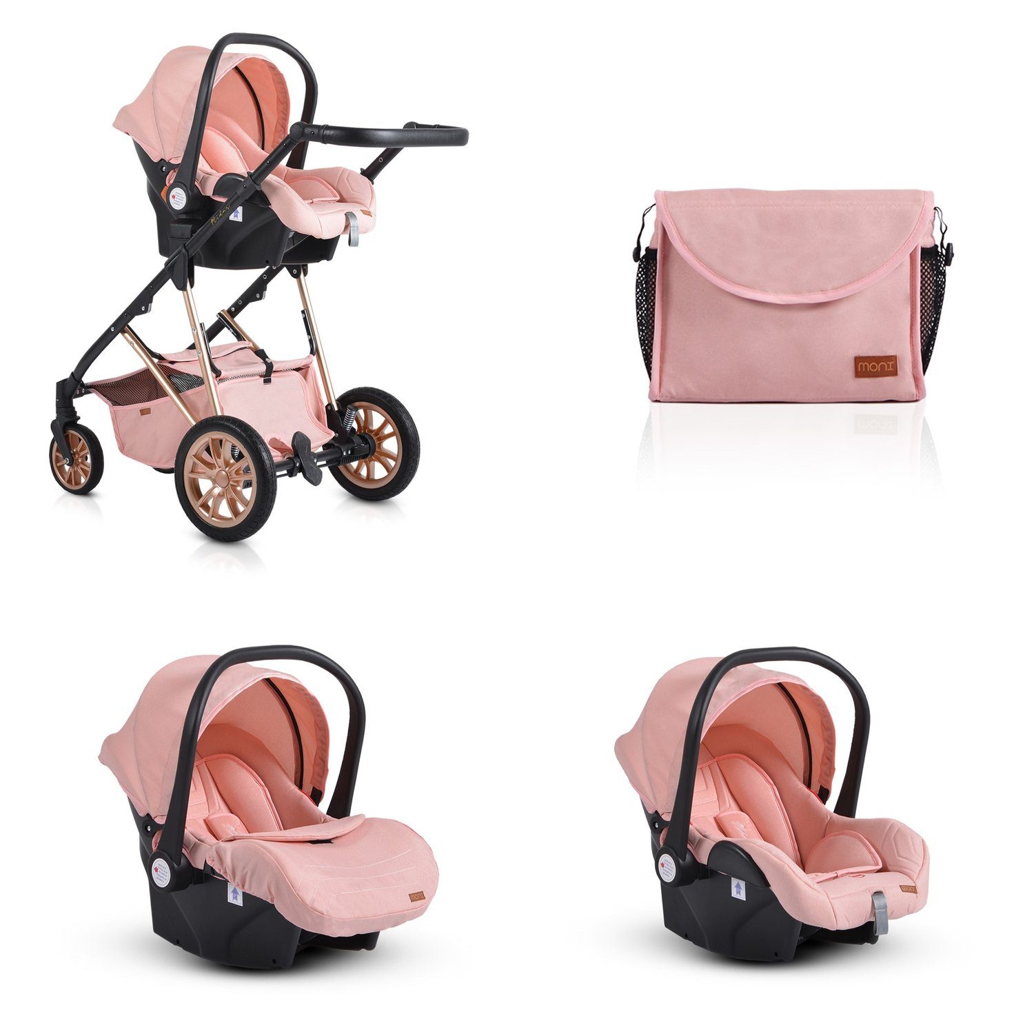 Sportsitz, Babywanne, 1, rosa Kinderwagen Wickeltasche Kombi-Kinderwagen Autositz, Moni Midas in 3