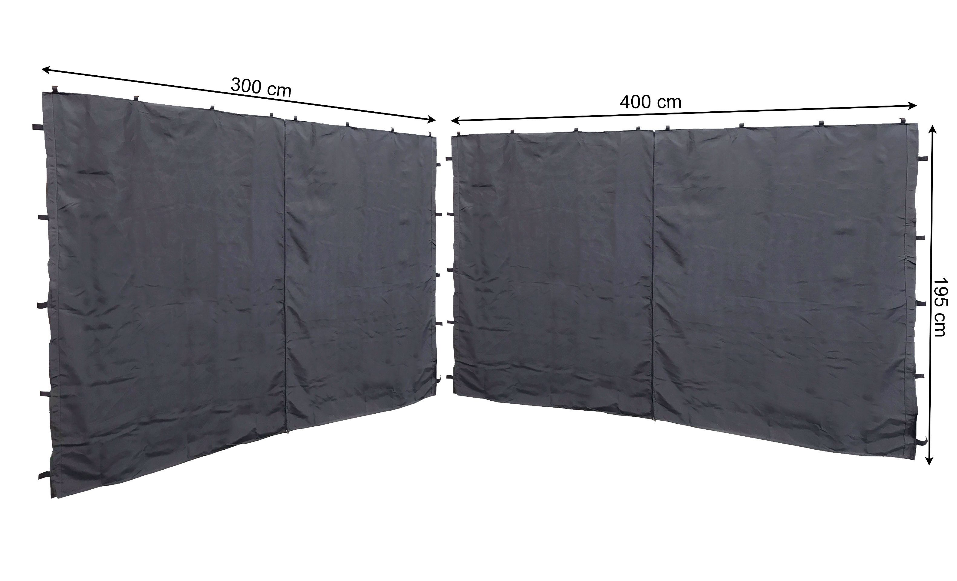 Quick Star Pavillonseitenteil 2 Seitenteile mit RV 3x4 Anthrazit, 300x197 cm, Seitenwand Set 2tlg für Pavillons 3x4m mit Reißverschluss