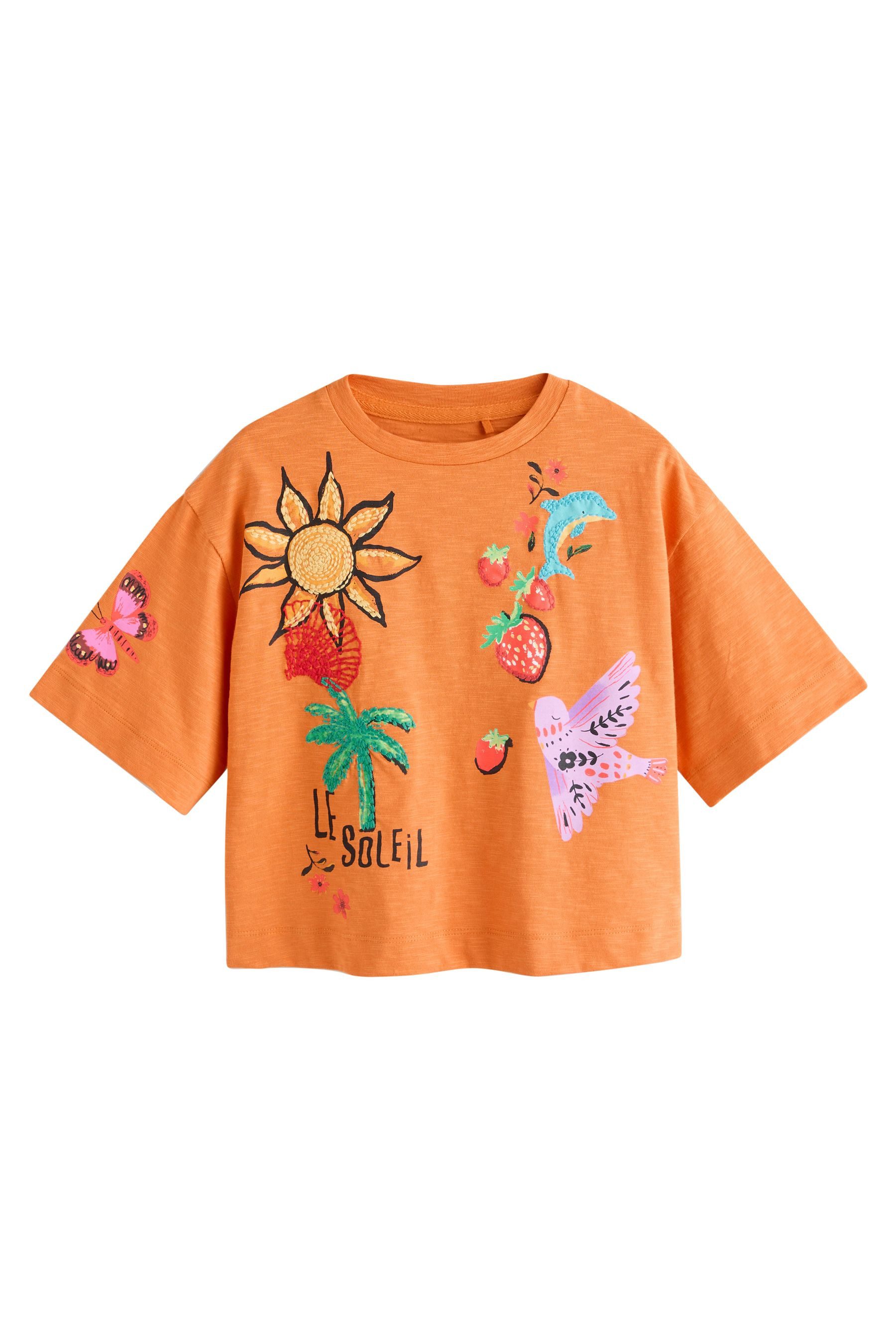 Next T-Shirt Kastiges Oversized Fit T-Shirt mit Stickerei (1-tlg)