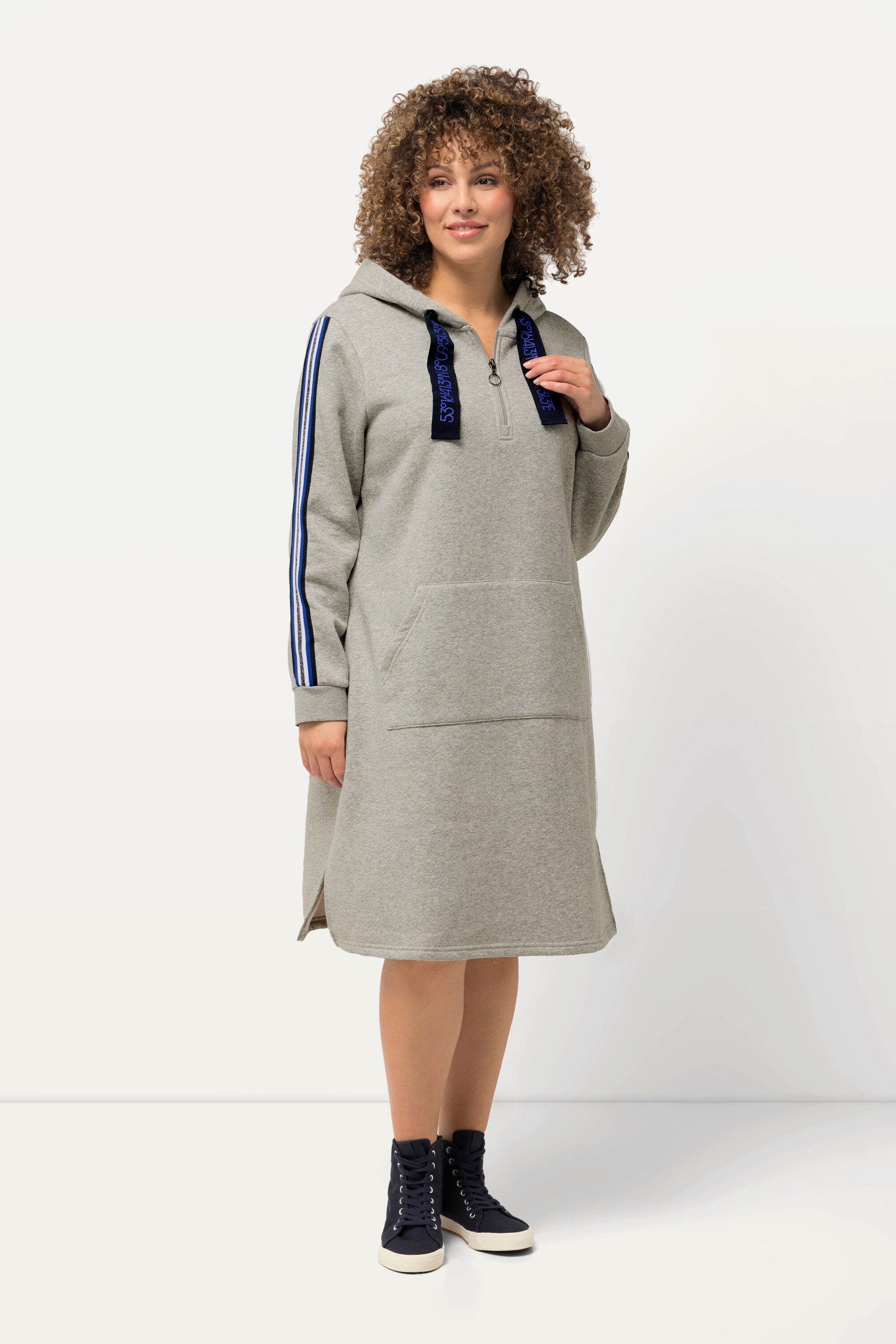 Jerseykleid Sweatkleid A-Linie Kapuze Glitzerstreifen Langarm