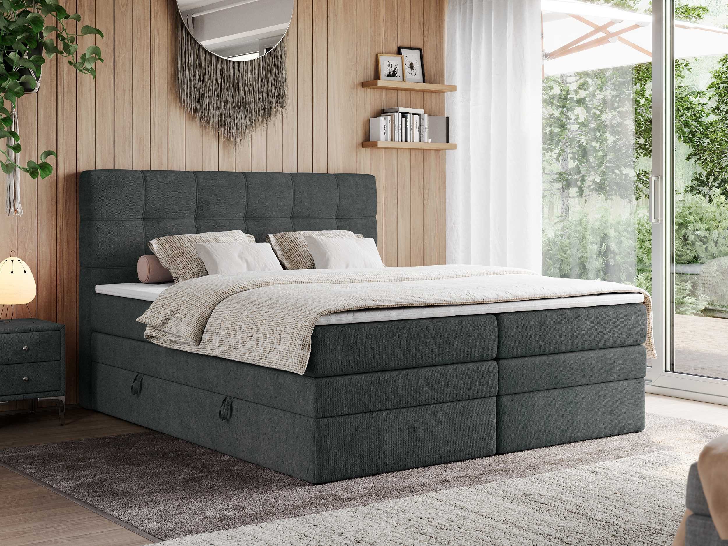 MKS MÖBEL Boxspringbett ERNI KING (T30-Schaum, Topper T25/Visco, Bettkasten), Polsterbett mit Bettkasten und fünf Matratzen - Stauraumbett