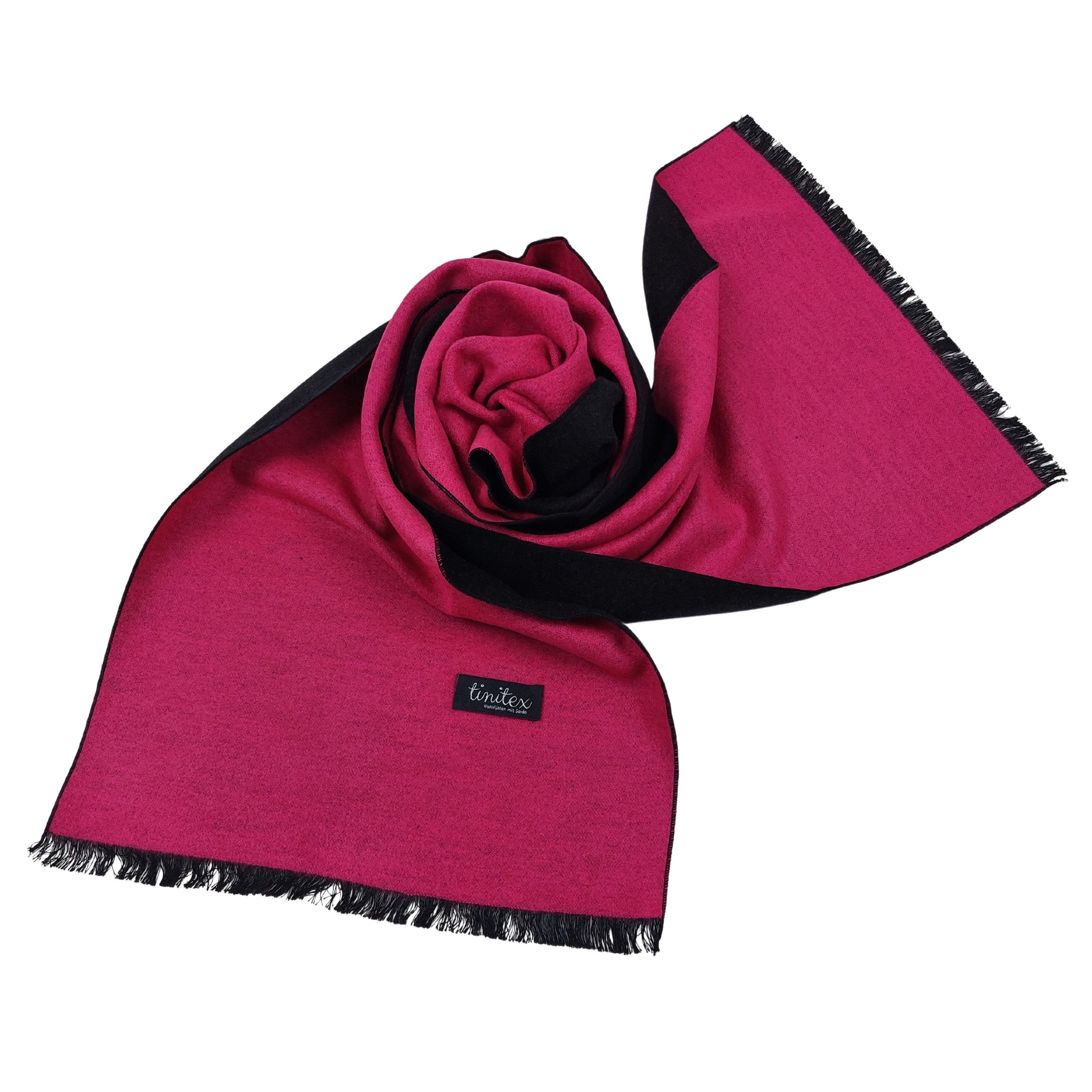 TINITEX Seidenschal Winterschal Schal Seidenflanell zweifarbig (schwarz + Farbe)