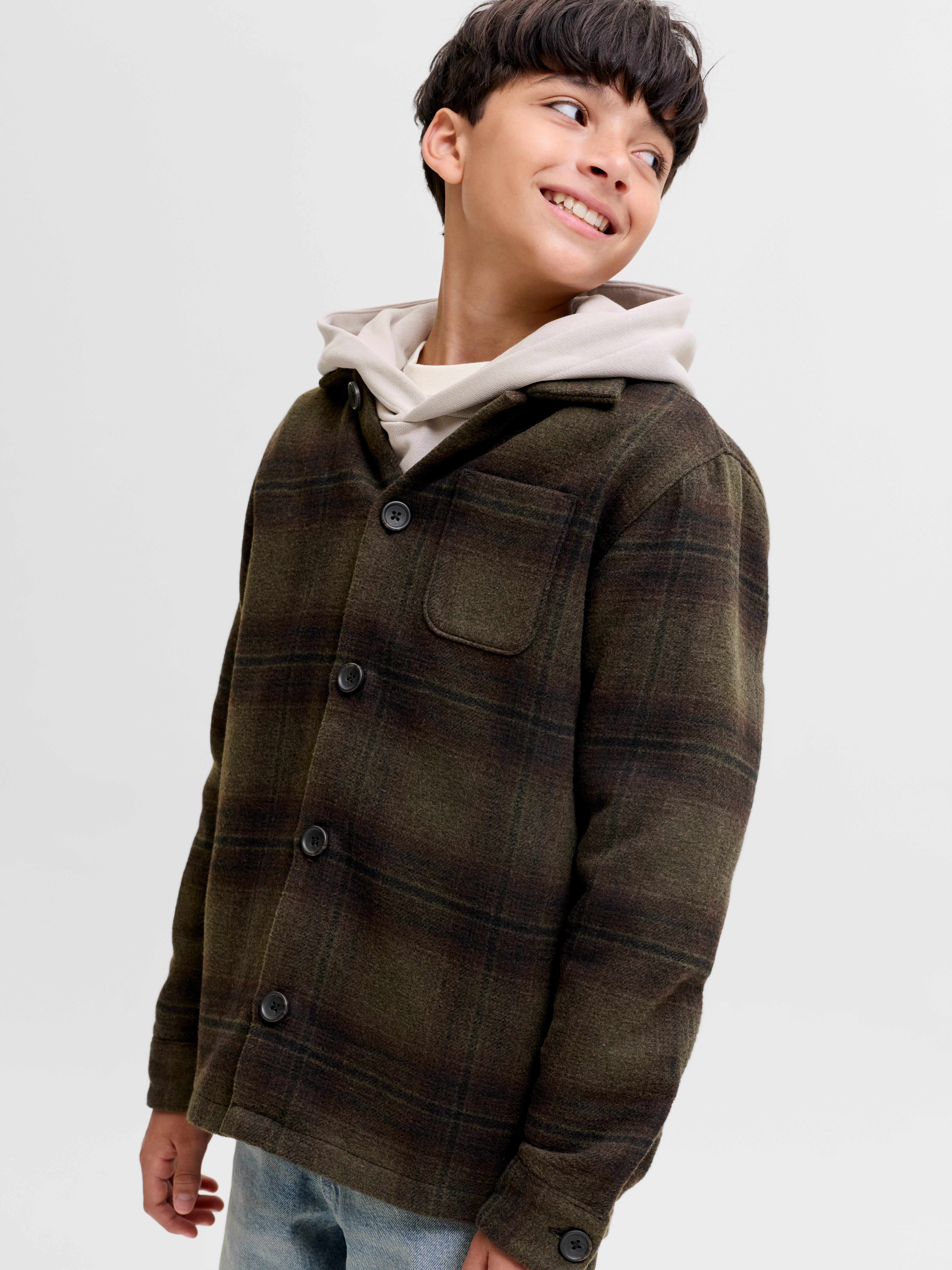 Jack & Jones Junior Langarmhemd JJESOHO OLLIE OVERSHIRT LS SN JNR Materialmix, locker geschnitten – Bild 2 von 5