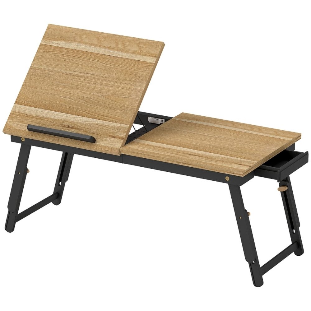 OKWISH Laptoptisch 83,5x23,5-34x33 cm Höhenverstellbarer Betttisch Klapptisch Eiche (Packung, 1-St., Beistelltisch für Home Office, mobile Arbeitsfläche im Wohnbereich), Laptoptisch mit Schublade, klappbar für Sofa und Bett Nutzung