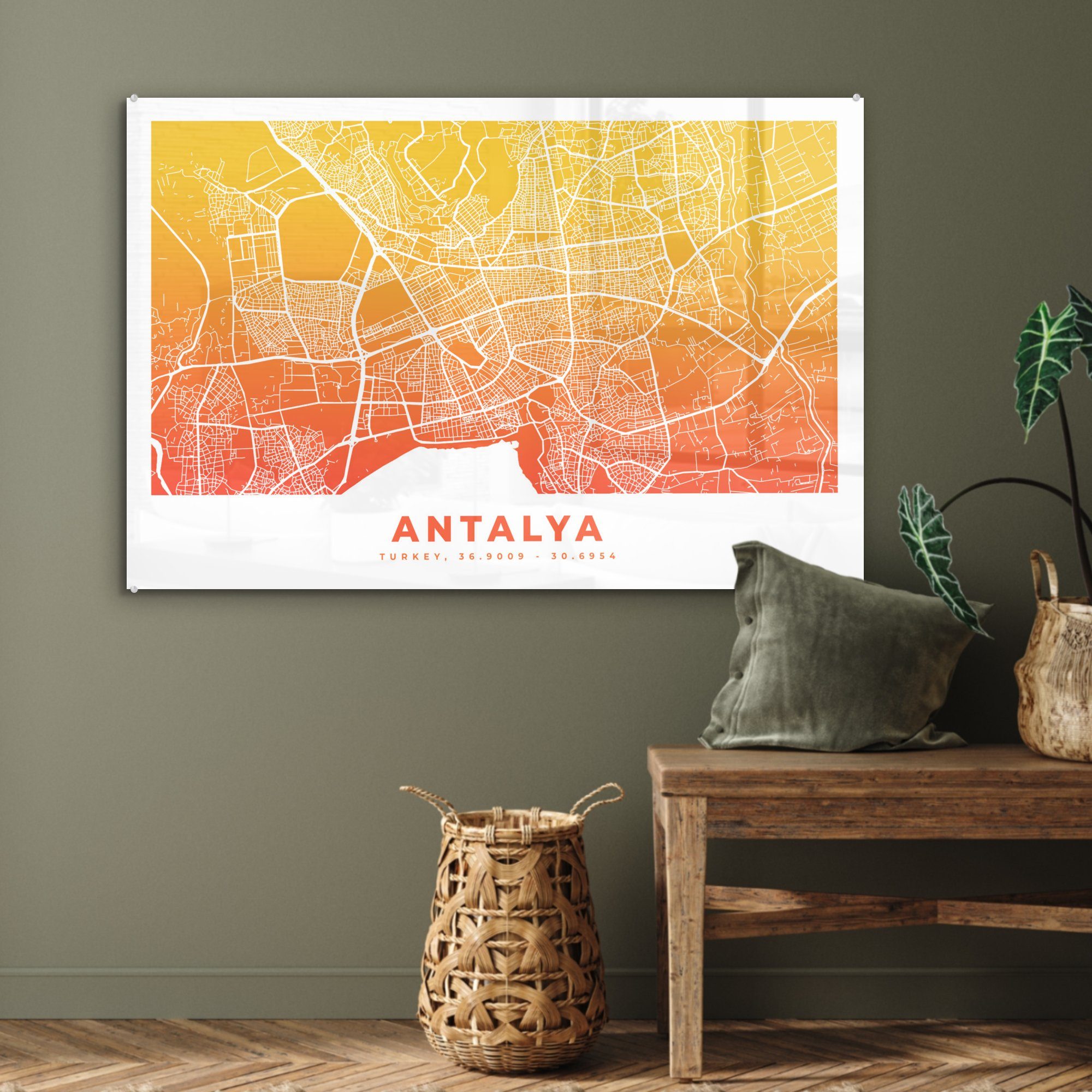(1 Wohnzimmer St), - Schlafzimmer Acrylglasbild - Karte, Acrylglasbilder MuchoWow Türkei & Antalya
